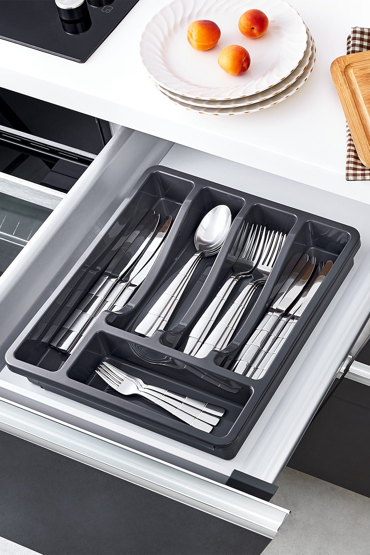 Organizador de Talheres de Cozinha – 60 cm x 30 cm x 45 cm – Cinza – Policarbonato