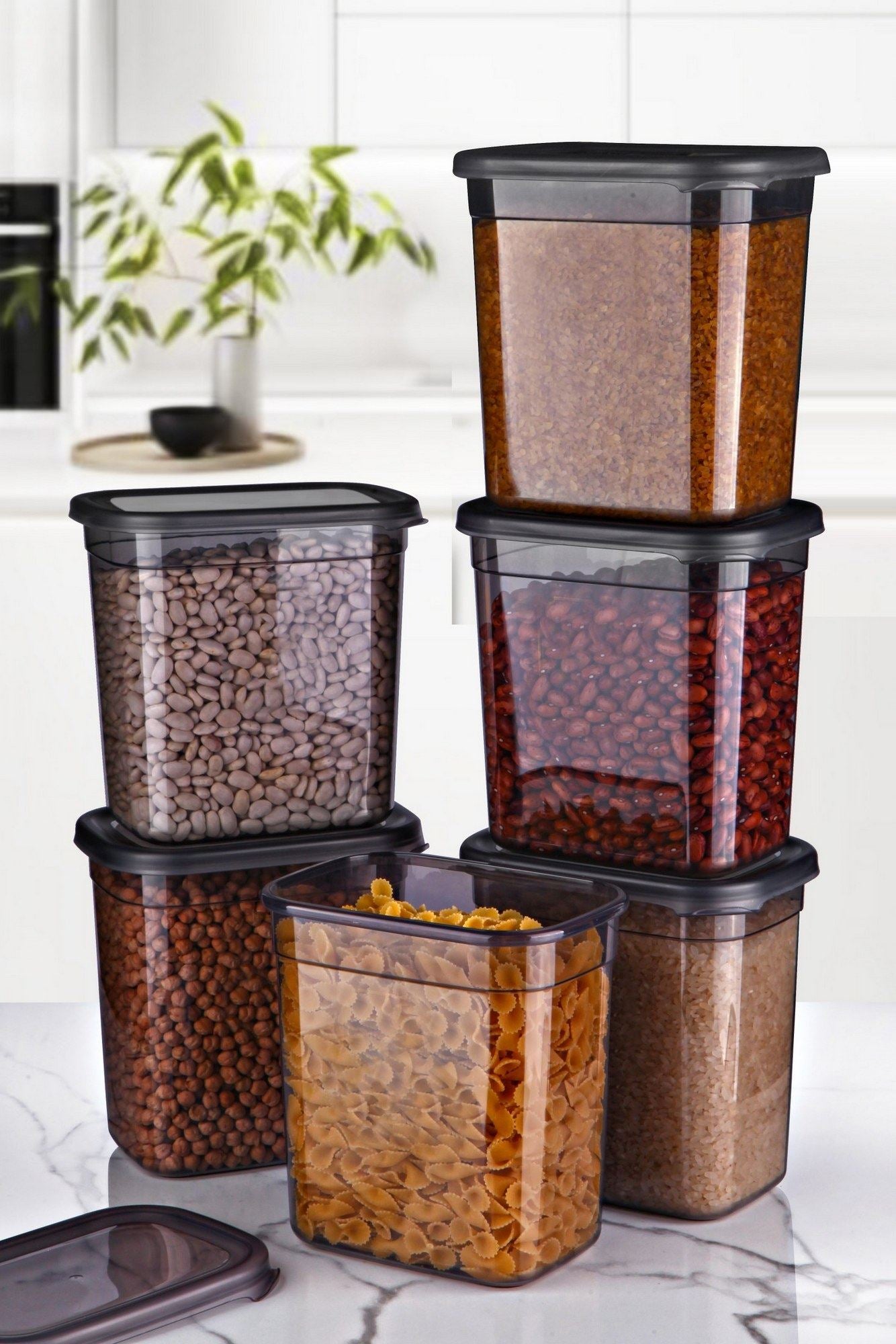 Conjunto de caixas de armazenamento – 16 x 17 x 11 cm – Antracite – Plástico