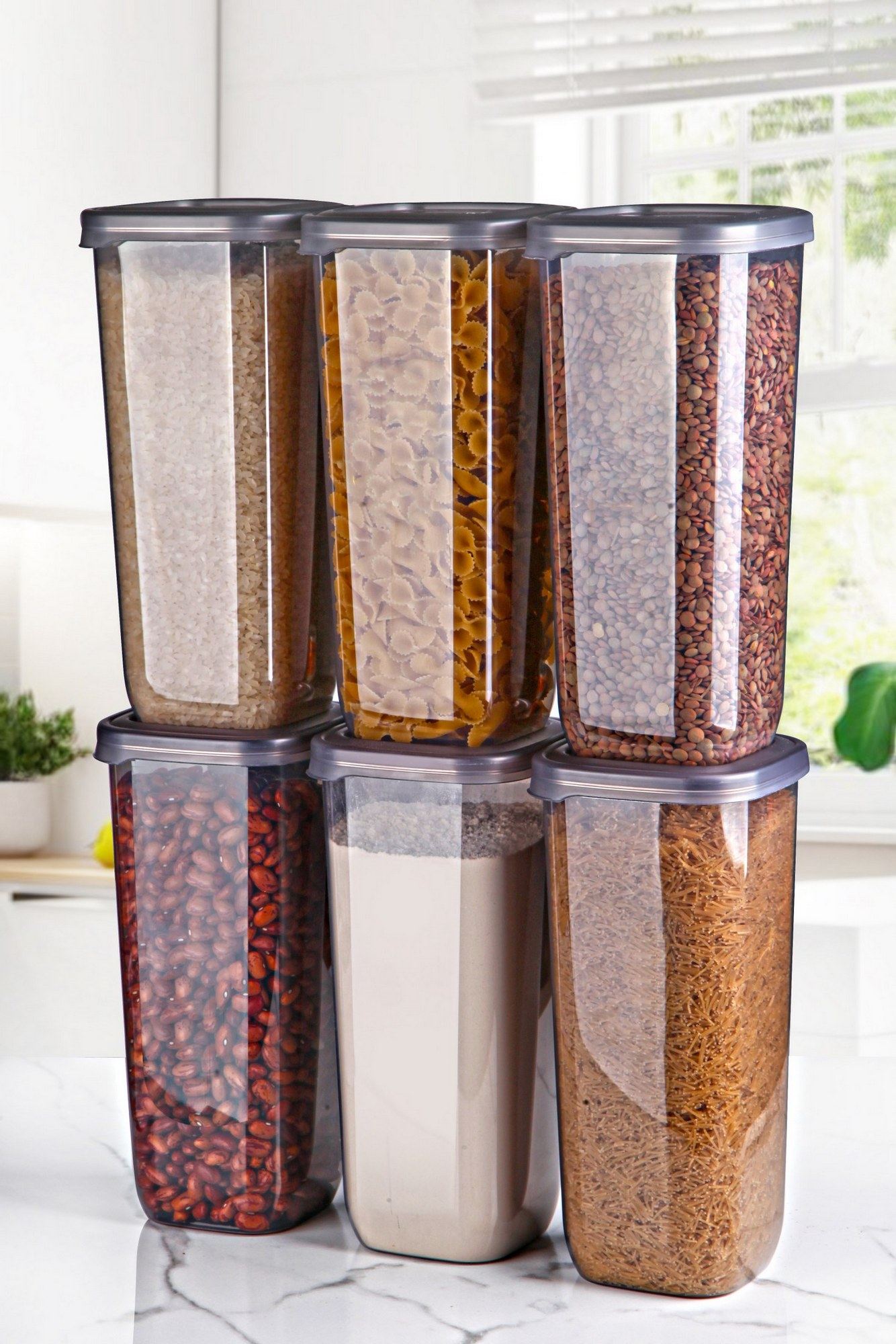 Conjunto de caixas de arrumação (6 peças) – 12 x 23 x 43.5 cm – Antracite – Plástico