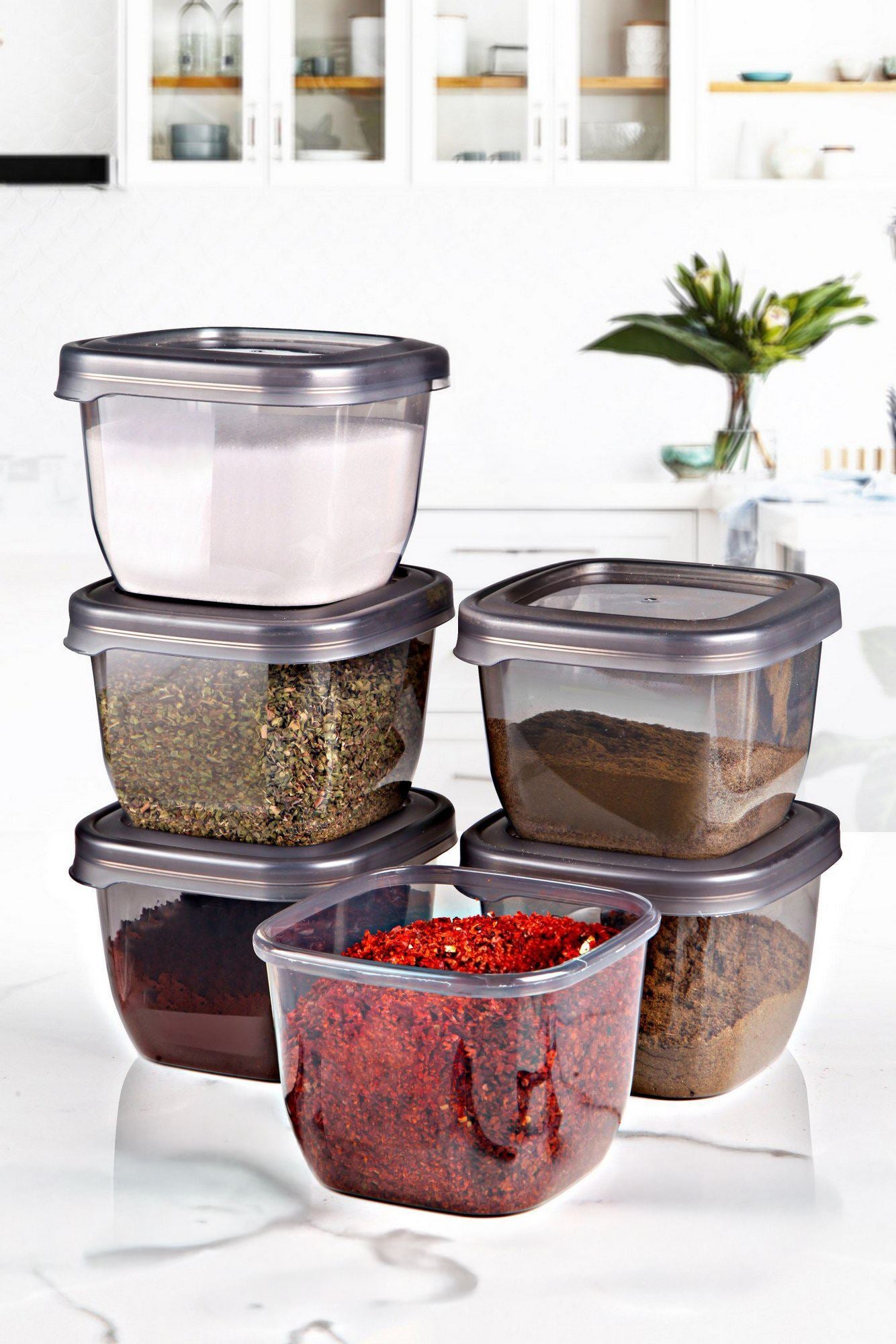 Conjunto de caixas de armazenamento – 10 x 10 x 9,5 cm – Antracite – Plástico