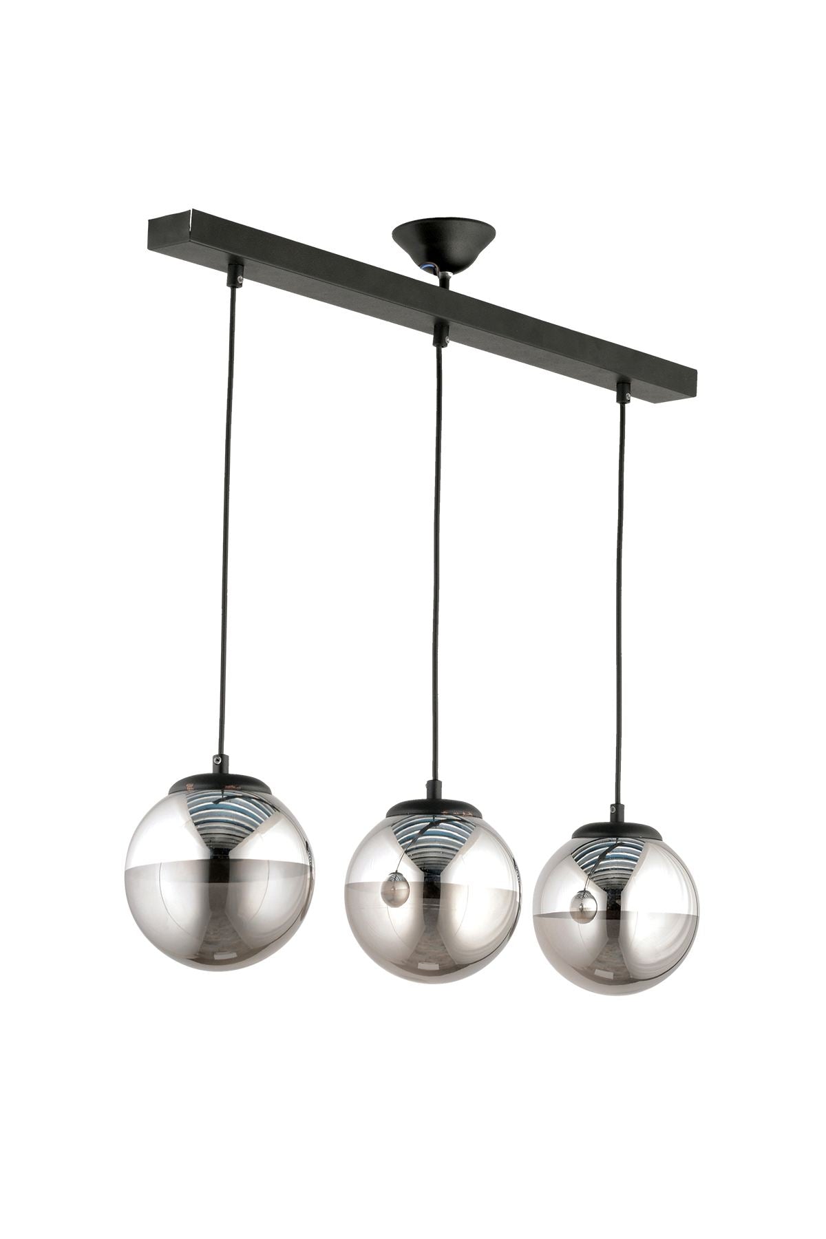 Candeeiro de Teto – 19-60 cm – Preto – Metal e Vidro