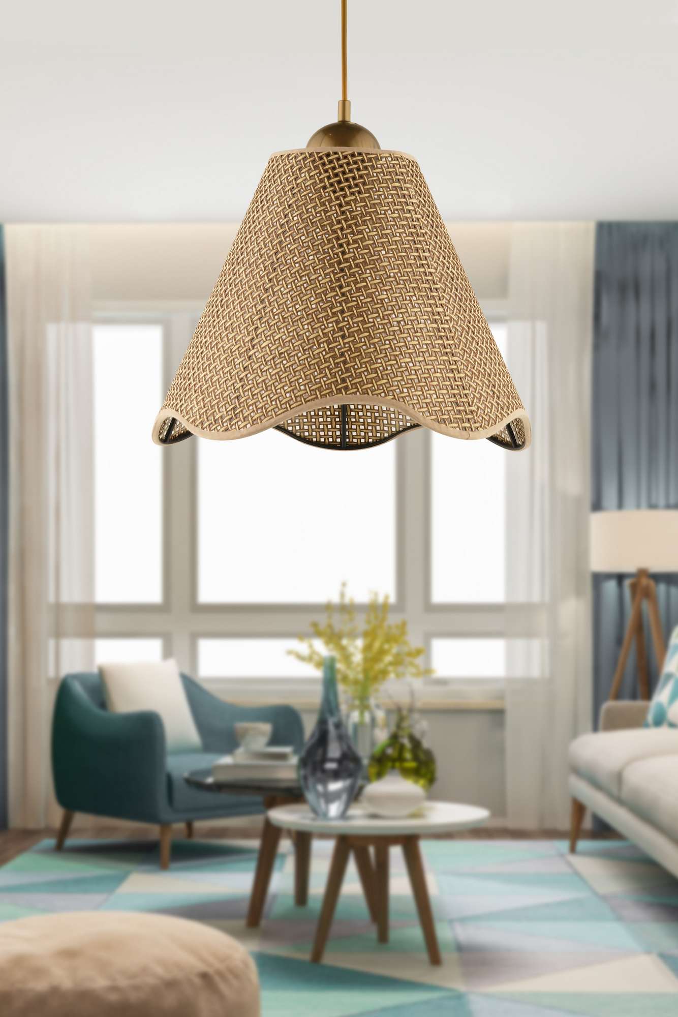Candeeiro de Teto – Ø32 h:25 cm – Bege e Dourado – Plástico e PVC