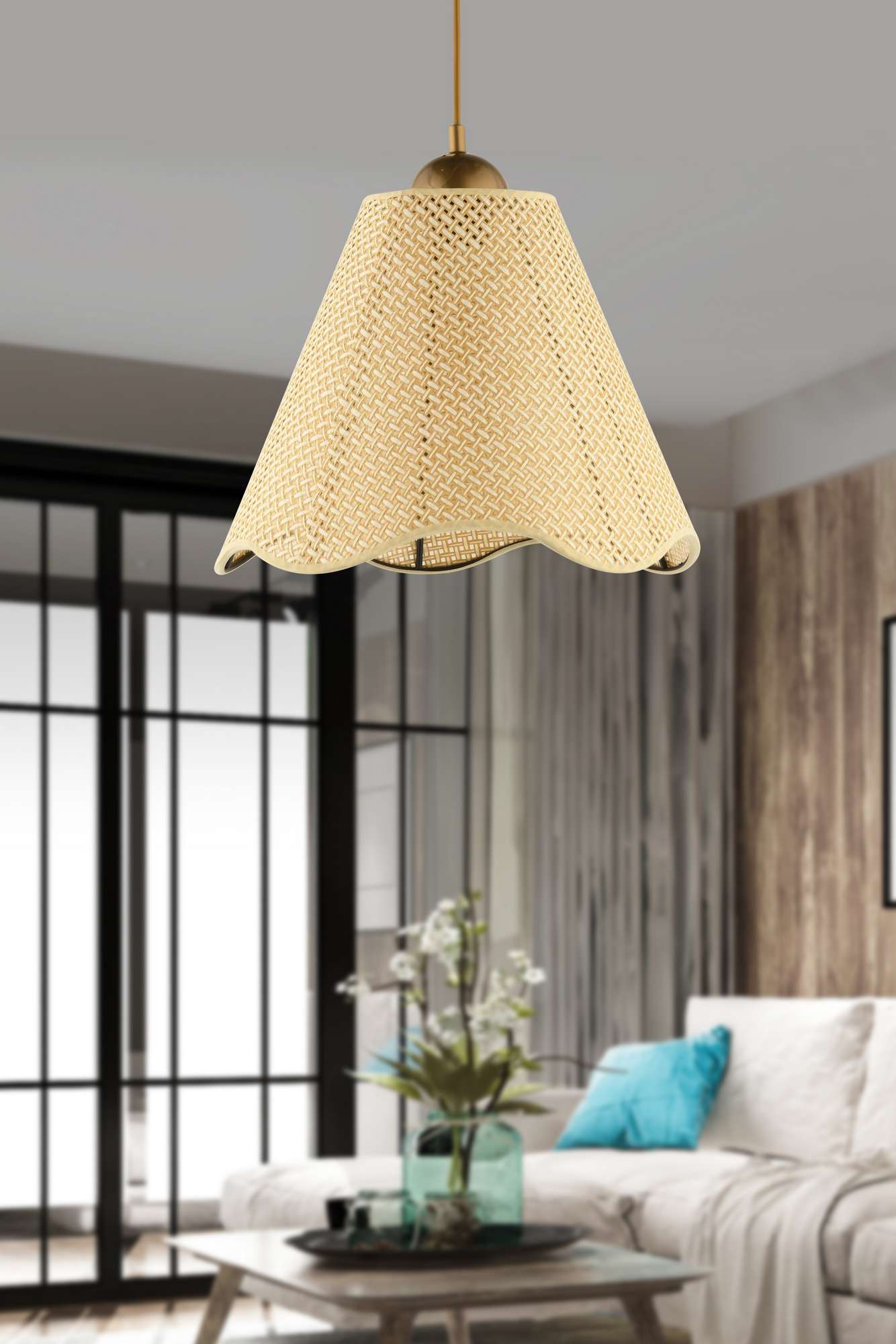Candeeiro de Teto – Ø32 h:25 cm – Creme e Ouro – Plástico e PVC