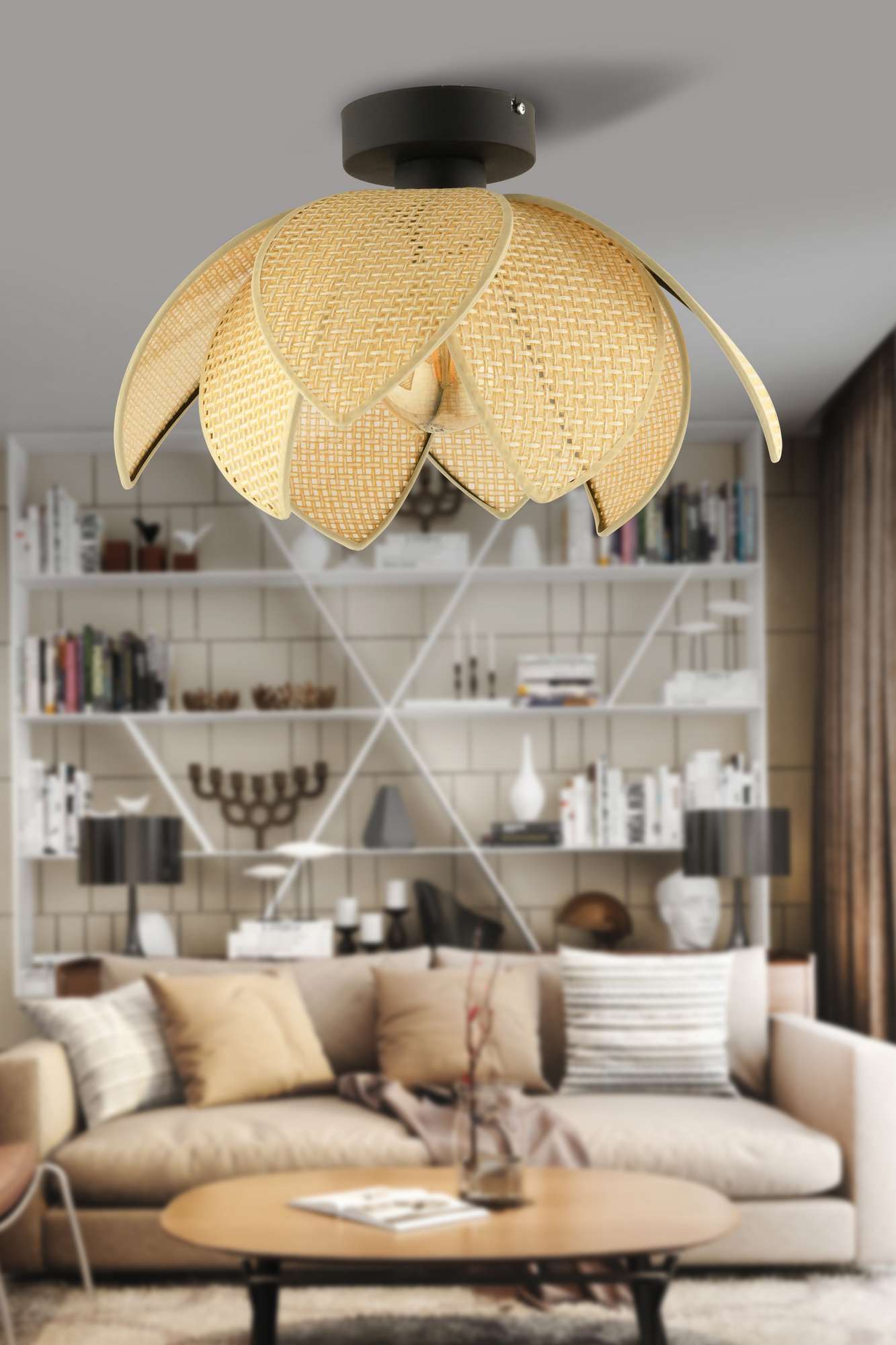 Candeeiro de Teto – 26 cm – Creme e Preto – Metal com PVC