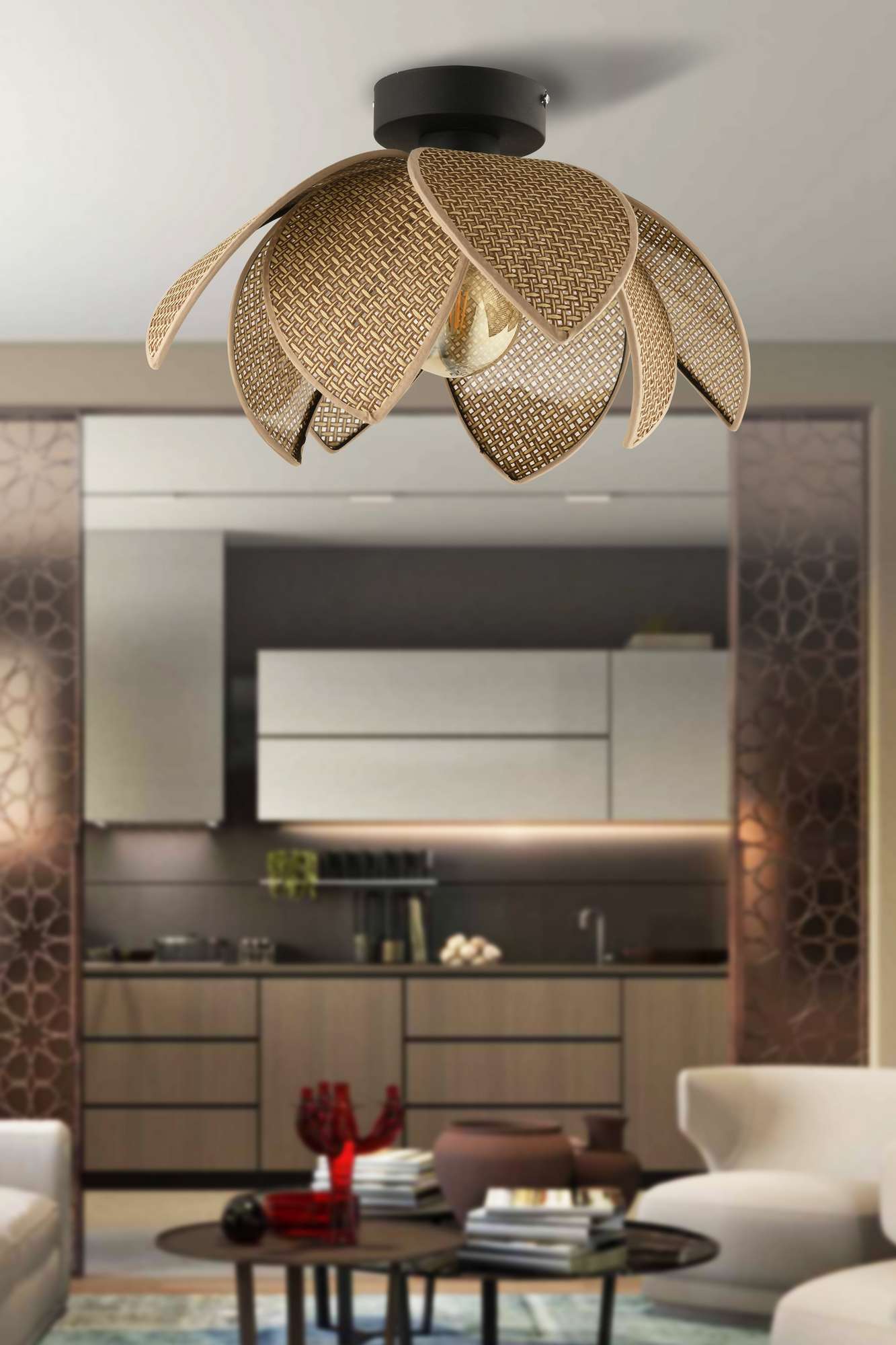 Candeeiro de Teto – Ø40 x 20 cm – Bege e Preto – Metálico