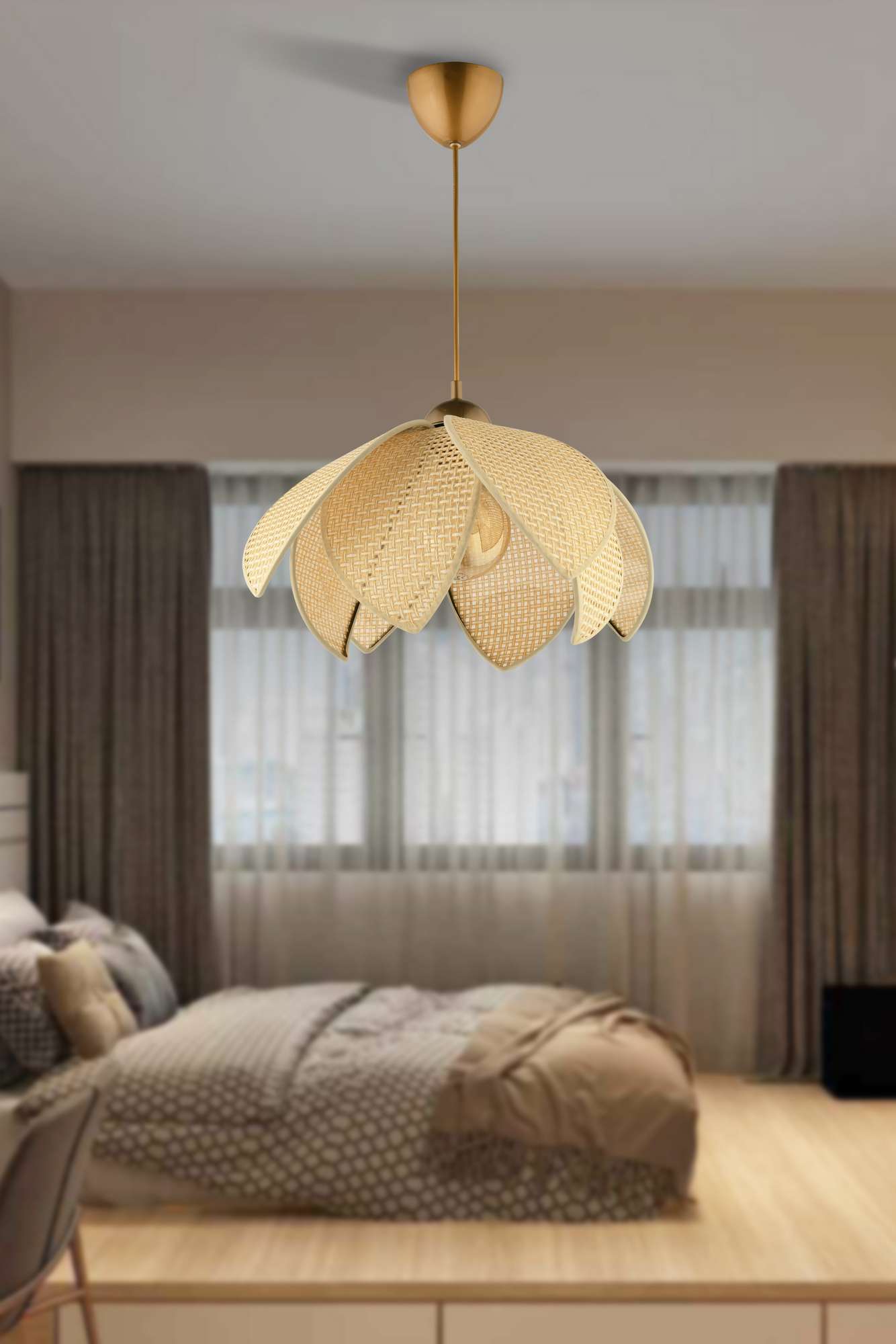 Candeeiro de Teto – 32-70 cm – Creme e Dourado – Plástico