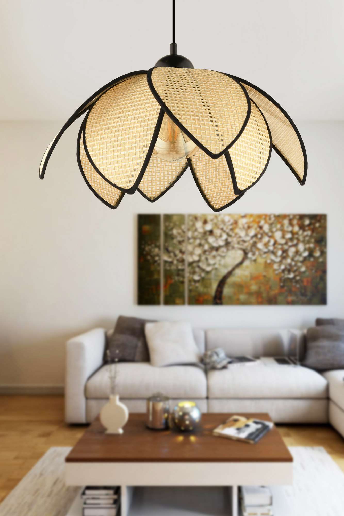 Candeeiro de Teto – 32-70 cm – Creme e Preto – Plástico