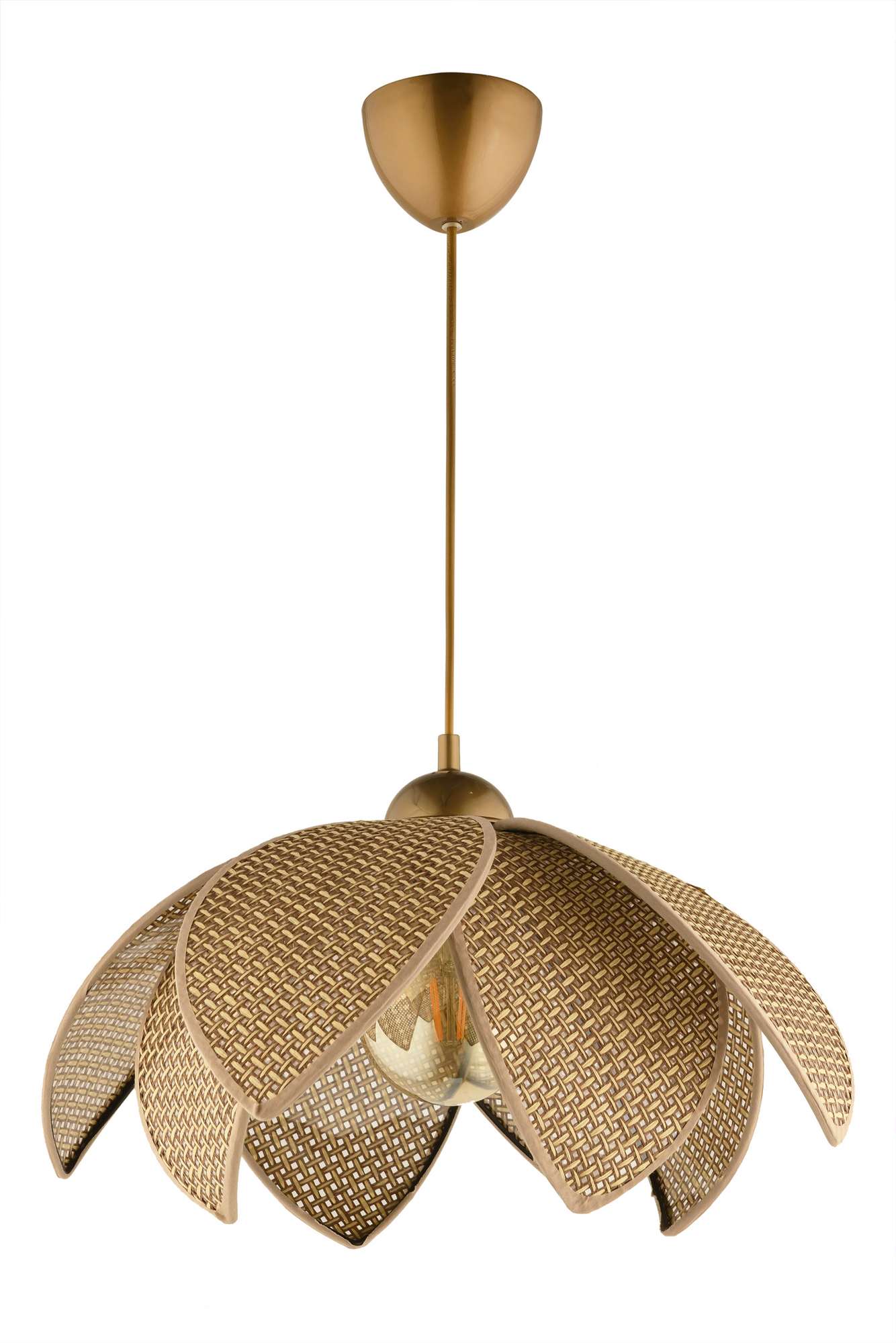 Candeeiro de Teto – 32-70 cm – Bege e Dourado – Plástico