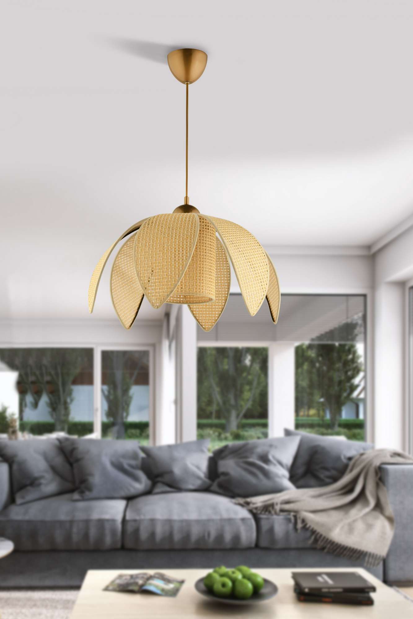 Candeeiro de Teto – 35-70 cm – Creme e Dourado – Plástico