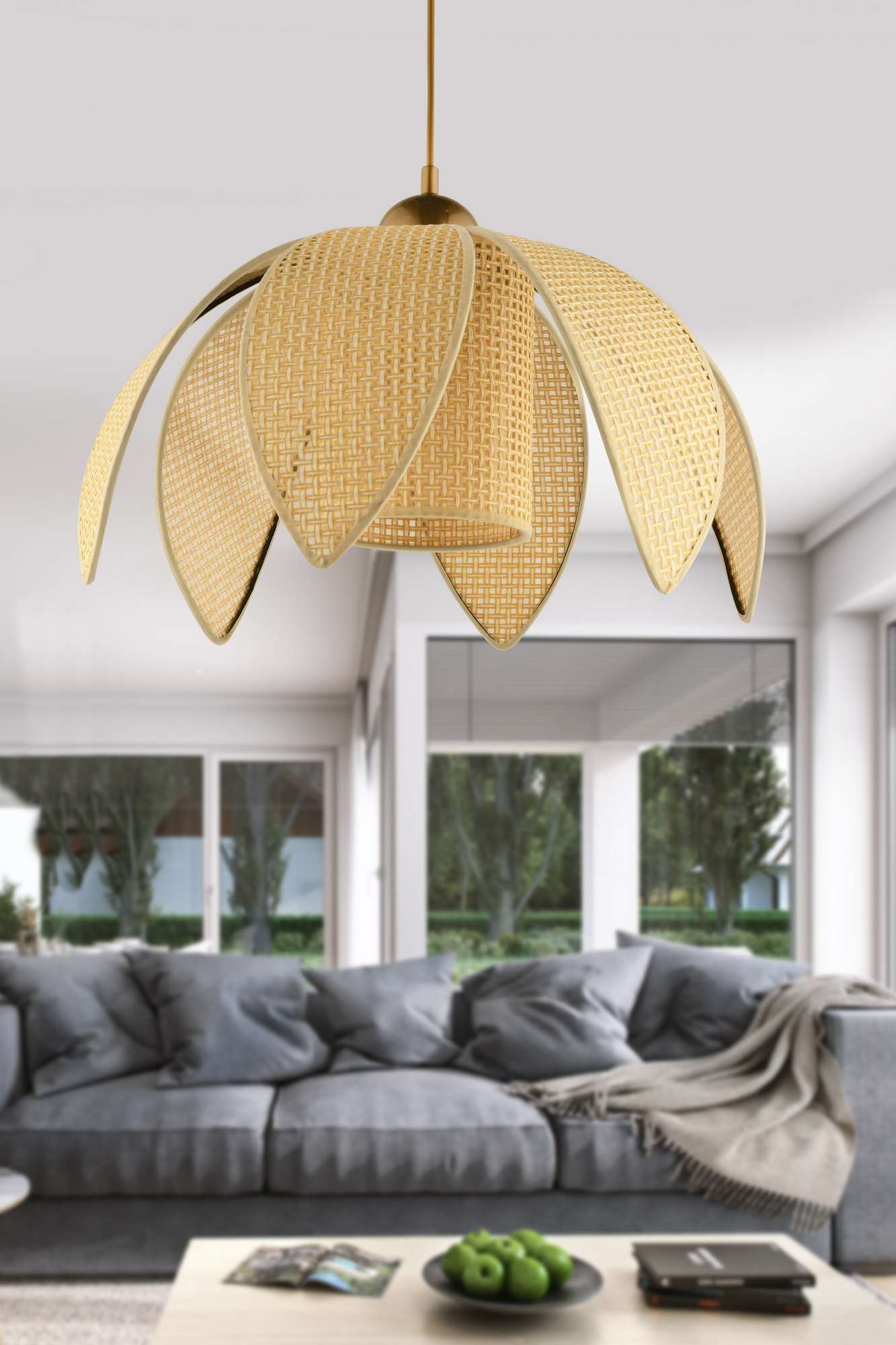 Candeeiro de Teto – 35-70 cm – Creme e Dourado – Plástico