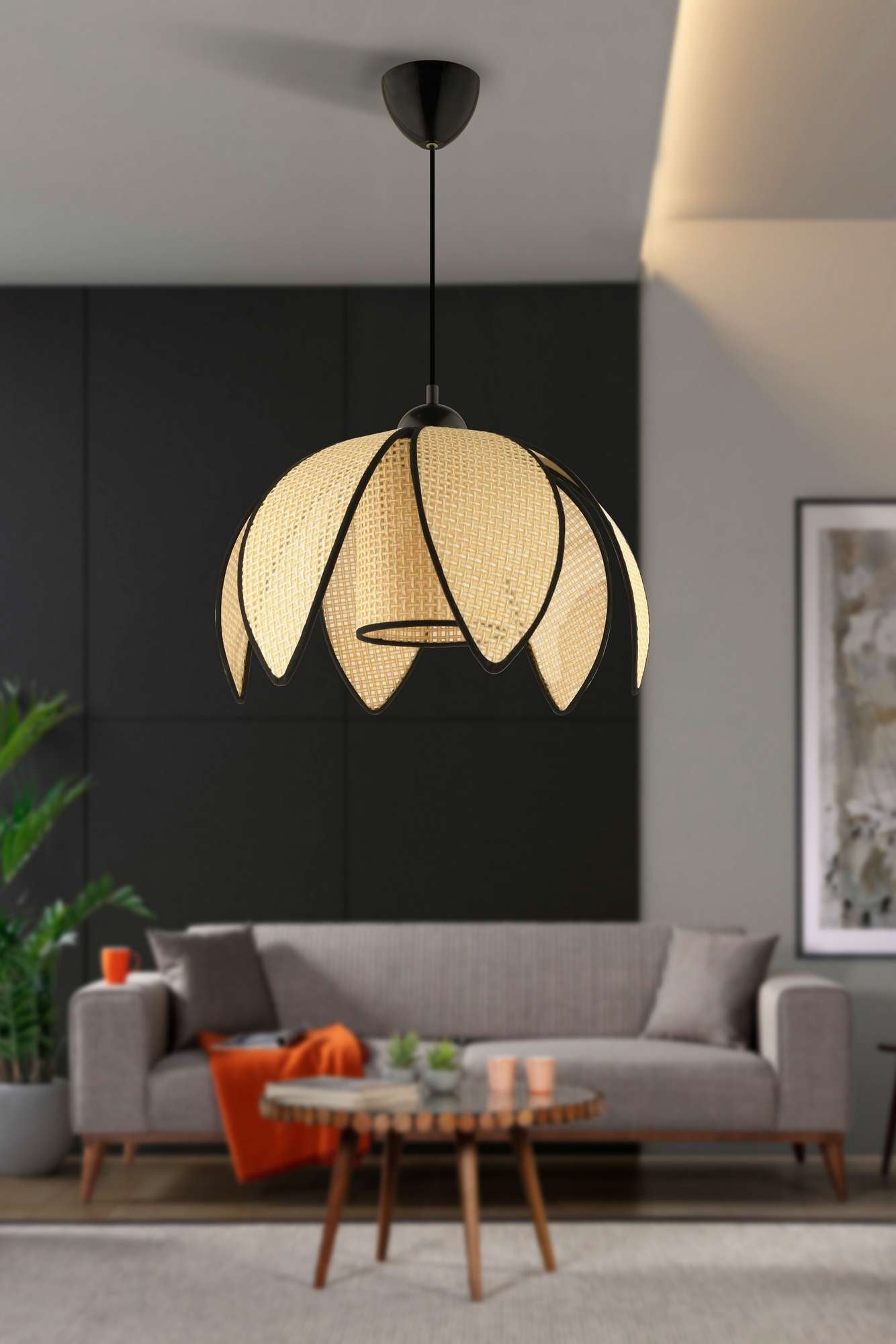 Candeeiro de Teto – 26x26 cm – Creme e Preto – Plástico