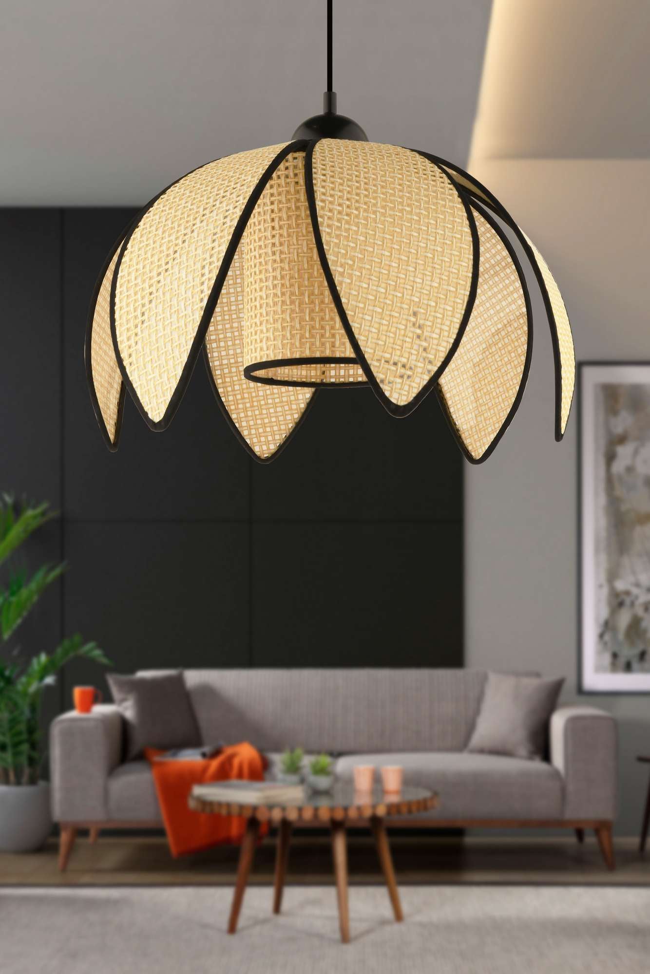 Candeeiro de Teto – 26x26 cm – Creme e Preto – Plástico