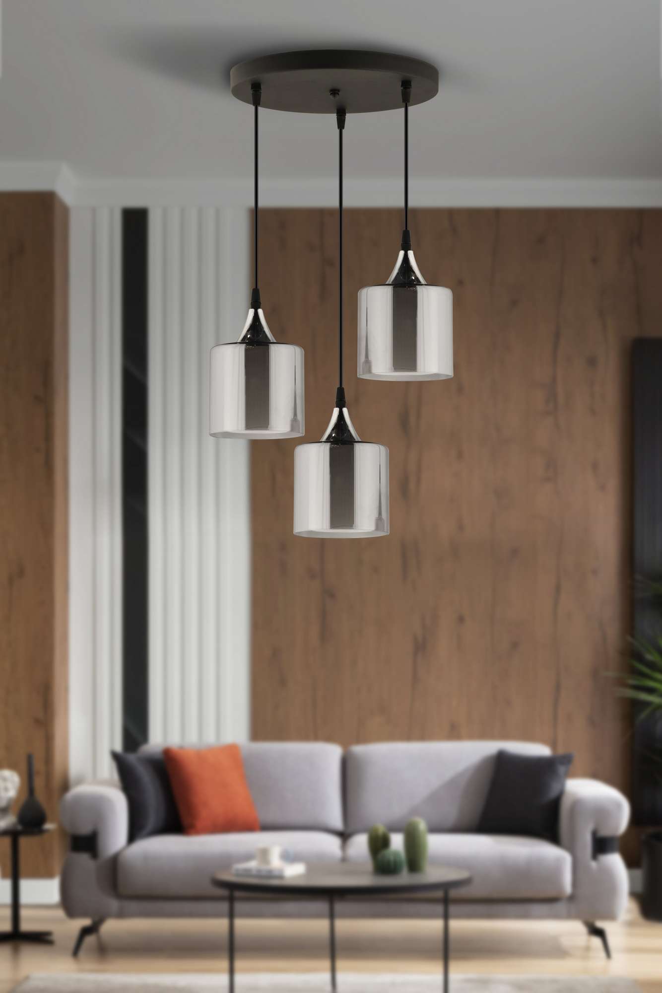 Candeeiro de Teto – 20-70 cm – Cinza e Preto – Metal e Vidro