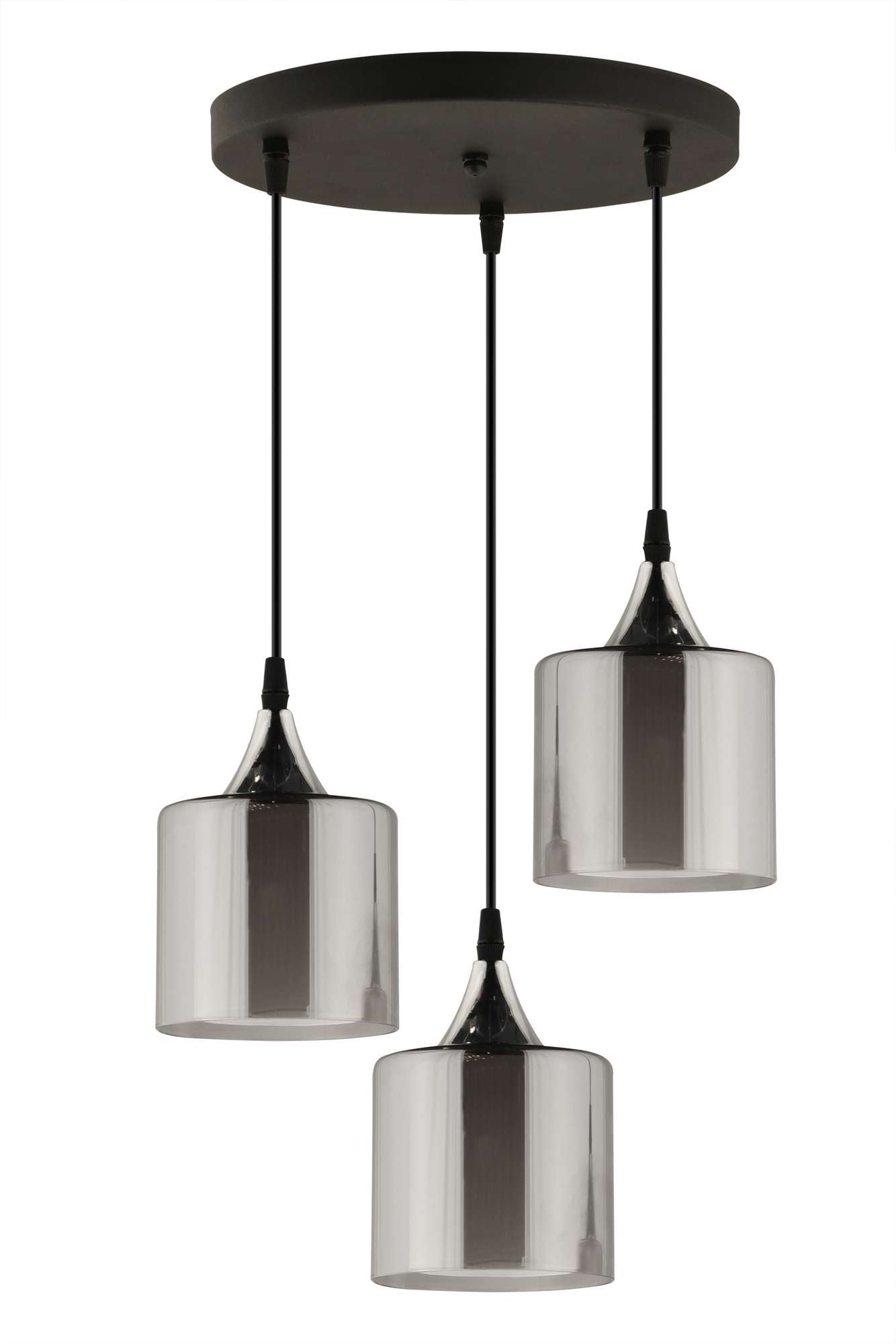 Candeeiro de Teto – 20-70 cm – Cinza e Preto – Metal e Vidro