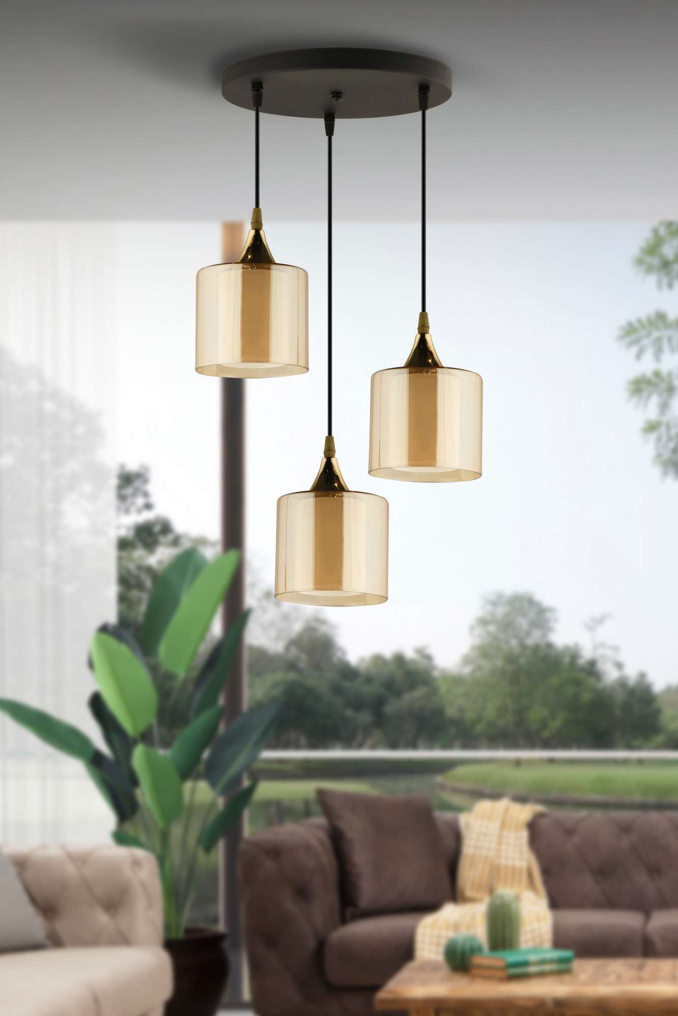 Candeeiro de Teto – 20-70 cm – Mel e Preto – Metal