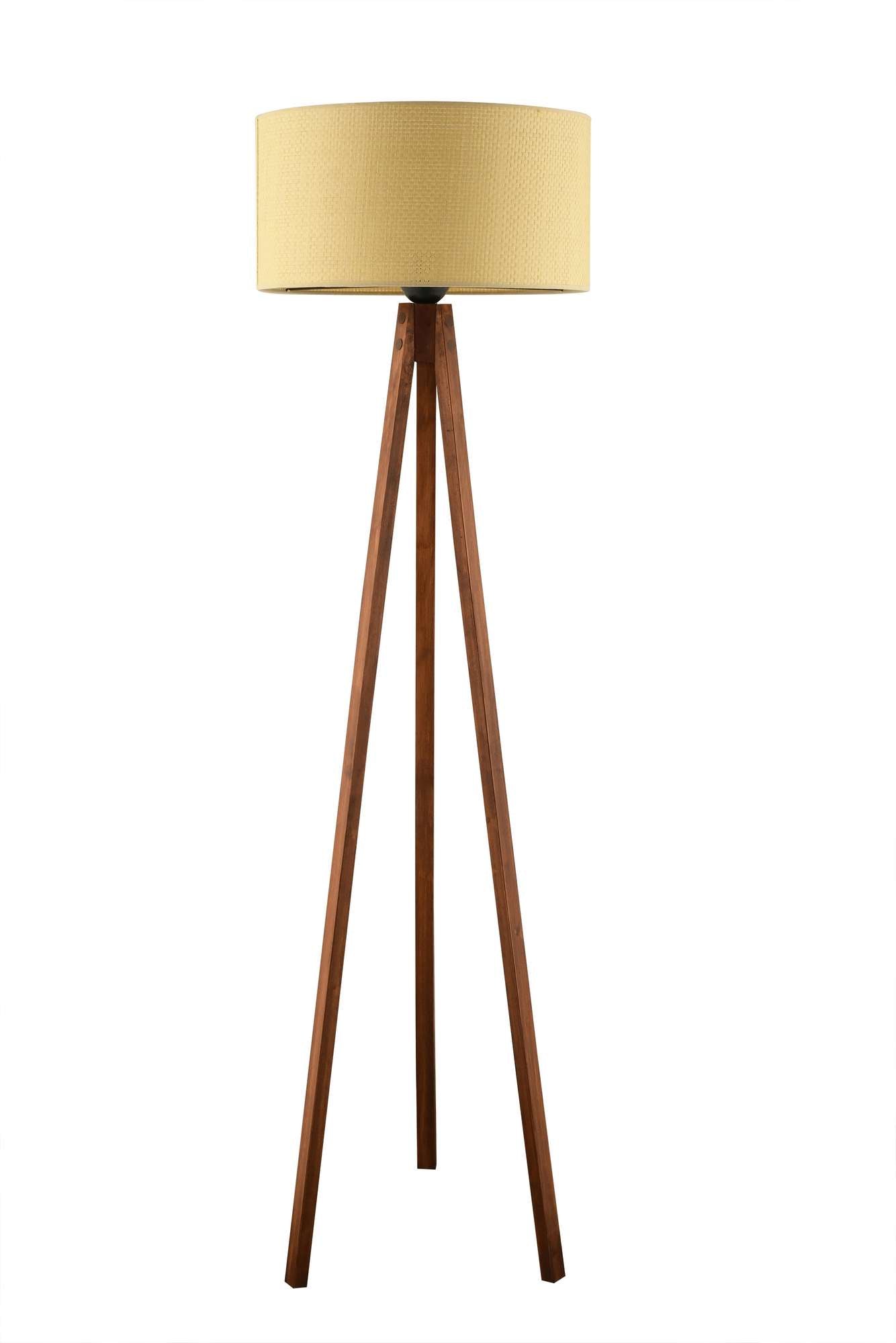Candeeiro de Pé – 140 cm – Creme e Noz – Madeira e Tecido