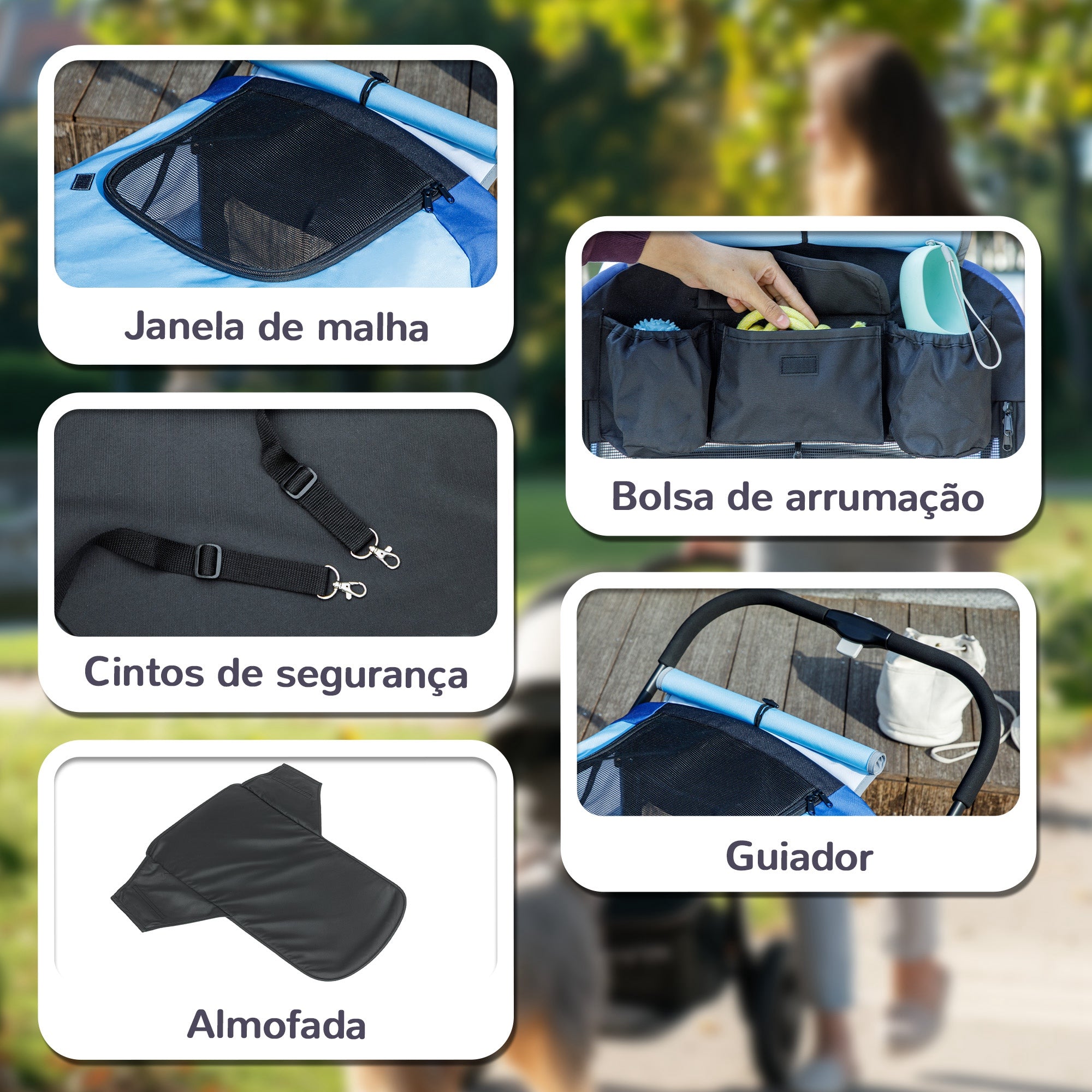 Carrinho para Cães Dobrável com Rodas Grandes 124x67x100 cm - Azul