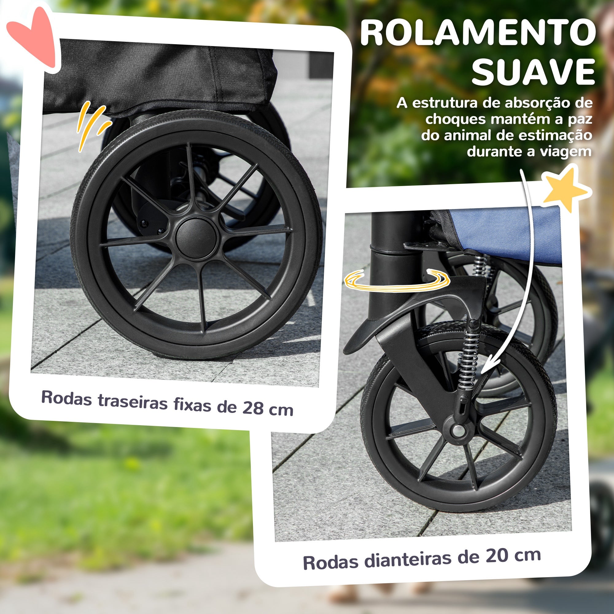Carrinho para Cães Dobrável com Rodas Grandes 124x67x100 cm - Azul