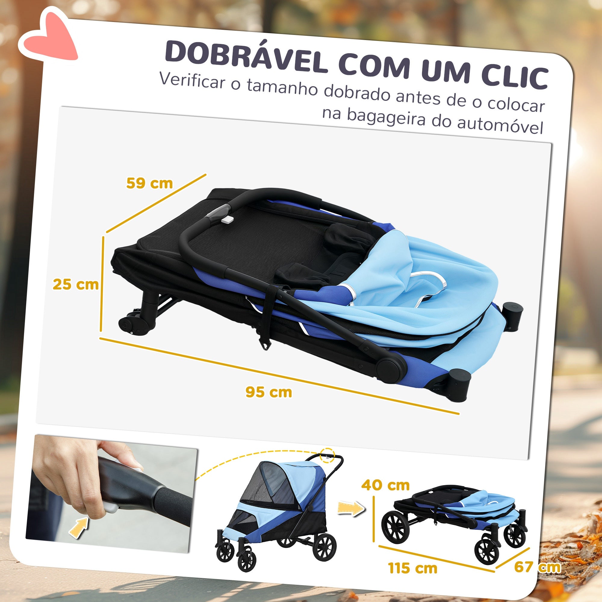 Carrinho para Cães Dobrável com Rodas Grandes 124x67x100 cm - Azul
