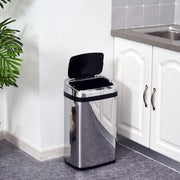 Balde de Lixo Inteligente de Aço Inoxidável 30L - 33x25x58 cm - Preto e Prata