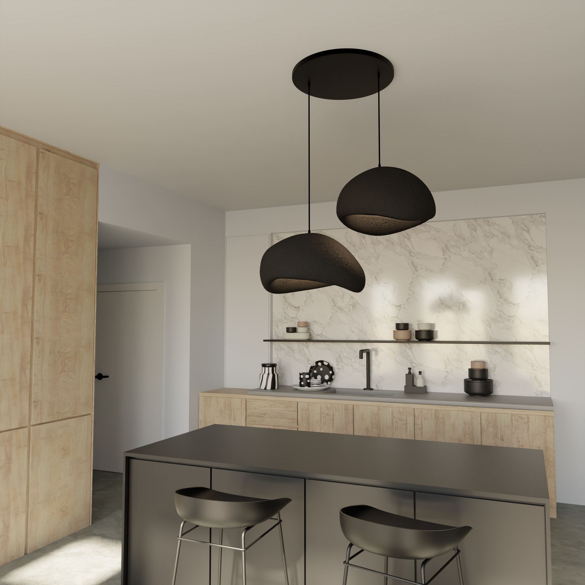 Candeeiro de Teto – 34 x 28 x 19 cm – Preto – Composto Polimérico