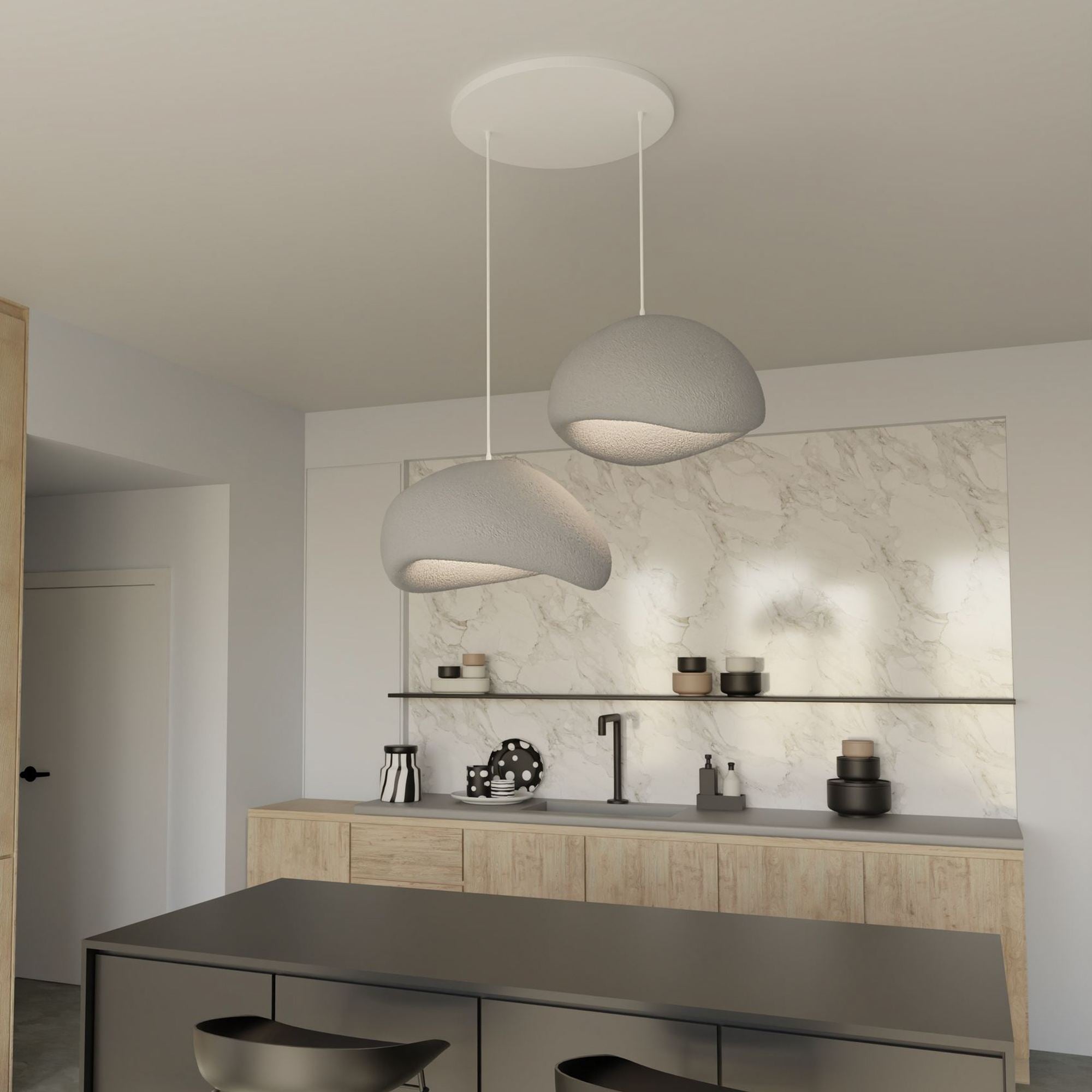 Candeeiro de Teto – 34 x 28 x 19 cm – Cinza Concreto – Composto Polimérico