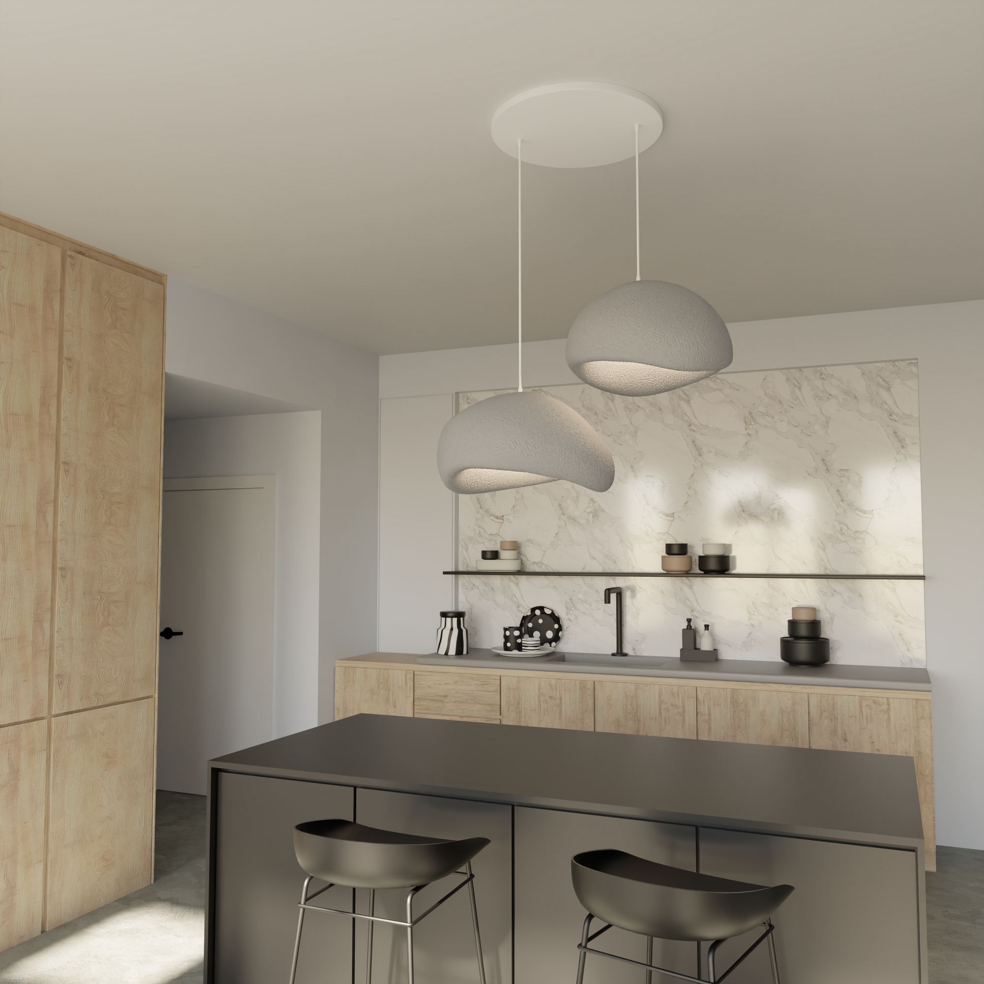 Candeeiro de Teto – 34 x 28 x 19 cm – Cinza Concreto – Composto Polimérico