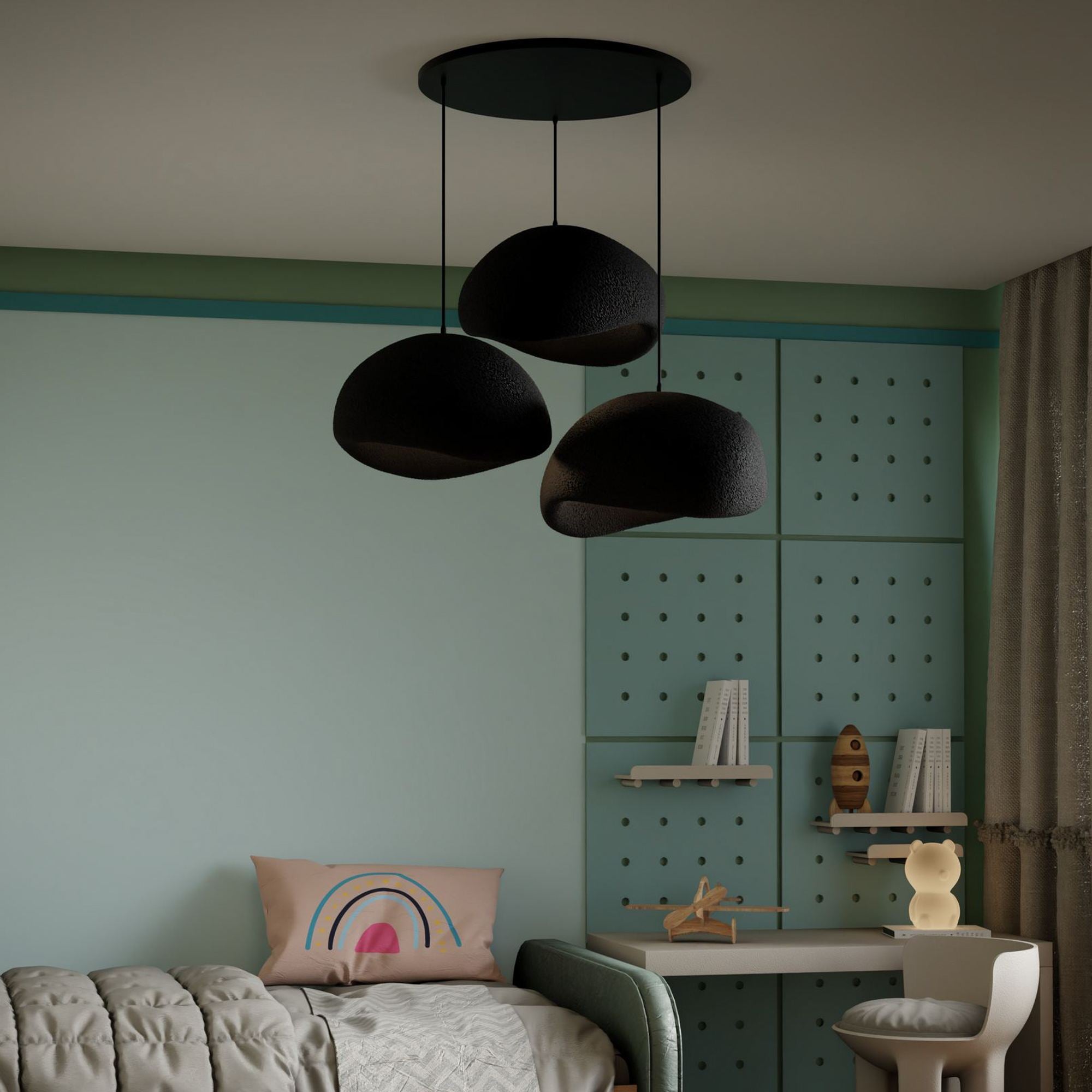 Candeeiro de Teto – 34 x 28 x 19 cm – Preto – Composto Polimérico