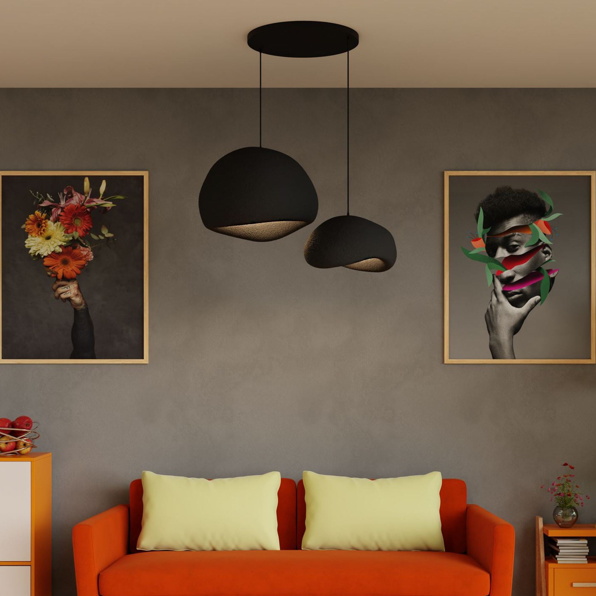 Candeeiro de Teto – 42 x 38 x 28 cm – Preto – Composto Polimérico