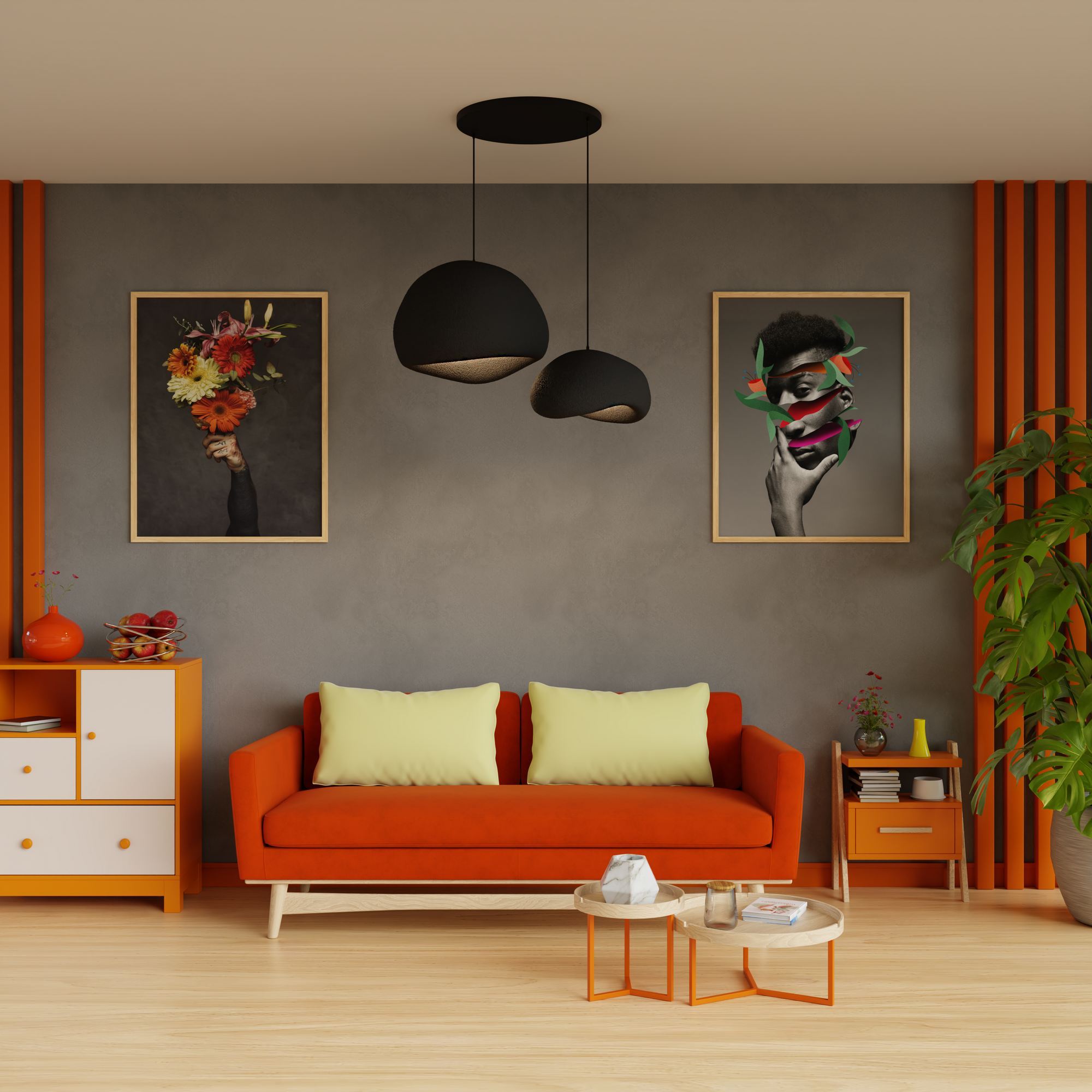 Candeeiro de Teto – 42 x 38 x 28 cm – Preto – Composto Polimérico