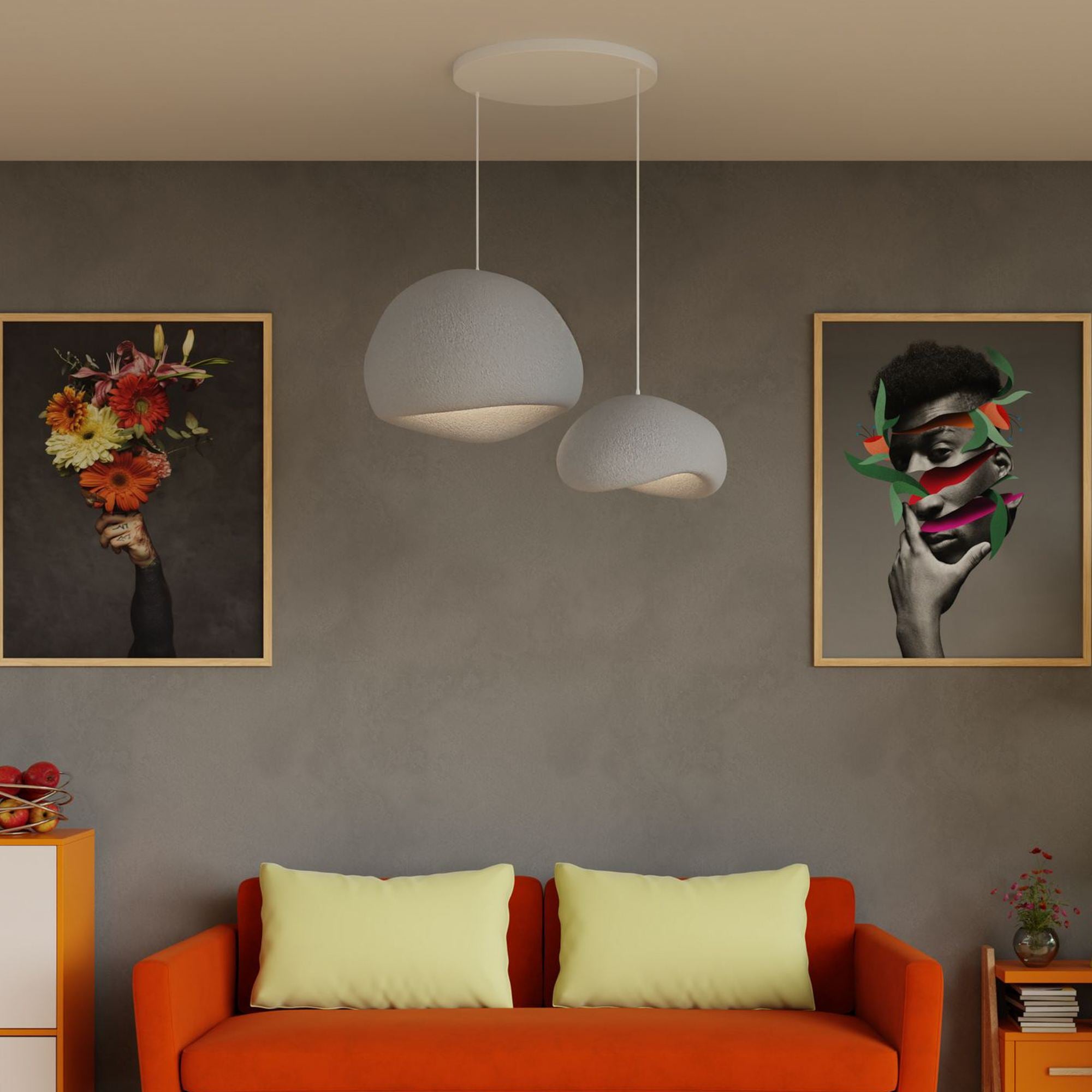 Candeeiro de Teto – 42 x 38 x 28 cm, 34 x 28 x 19 cm – Cinza Concreto – Composto Polimérico