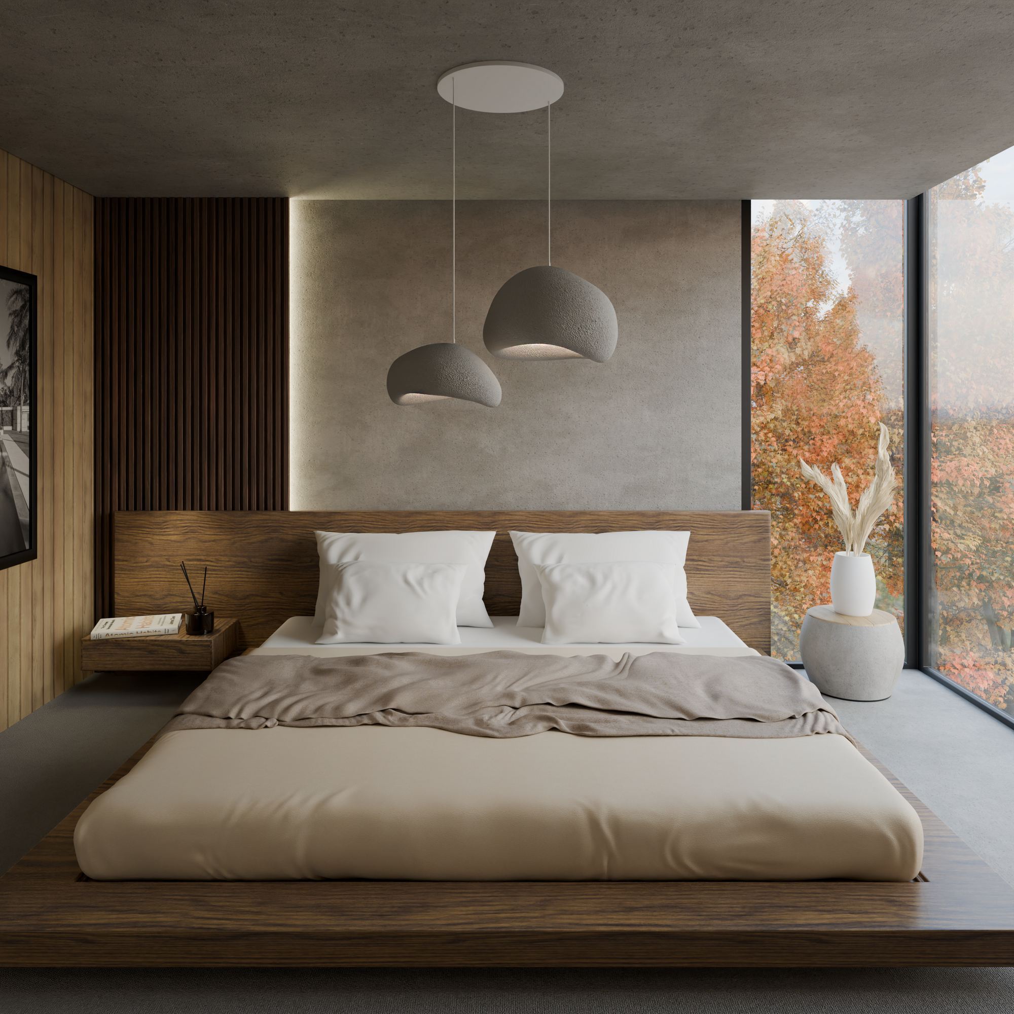 Candeeiro de Teto – 42 x 38 x 28 cm, 34 x 28 x 19 cm – Cinza Concreto – Composto Polimérico