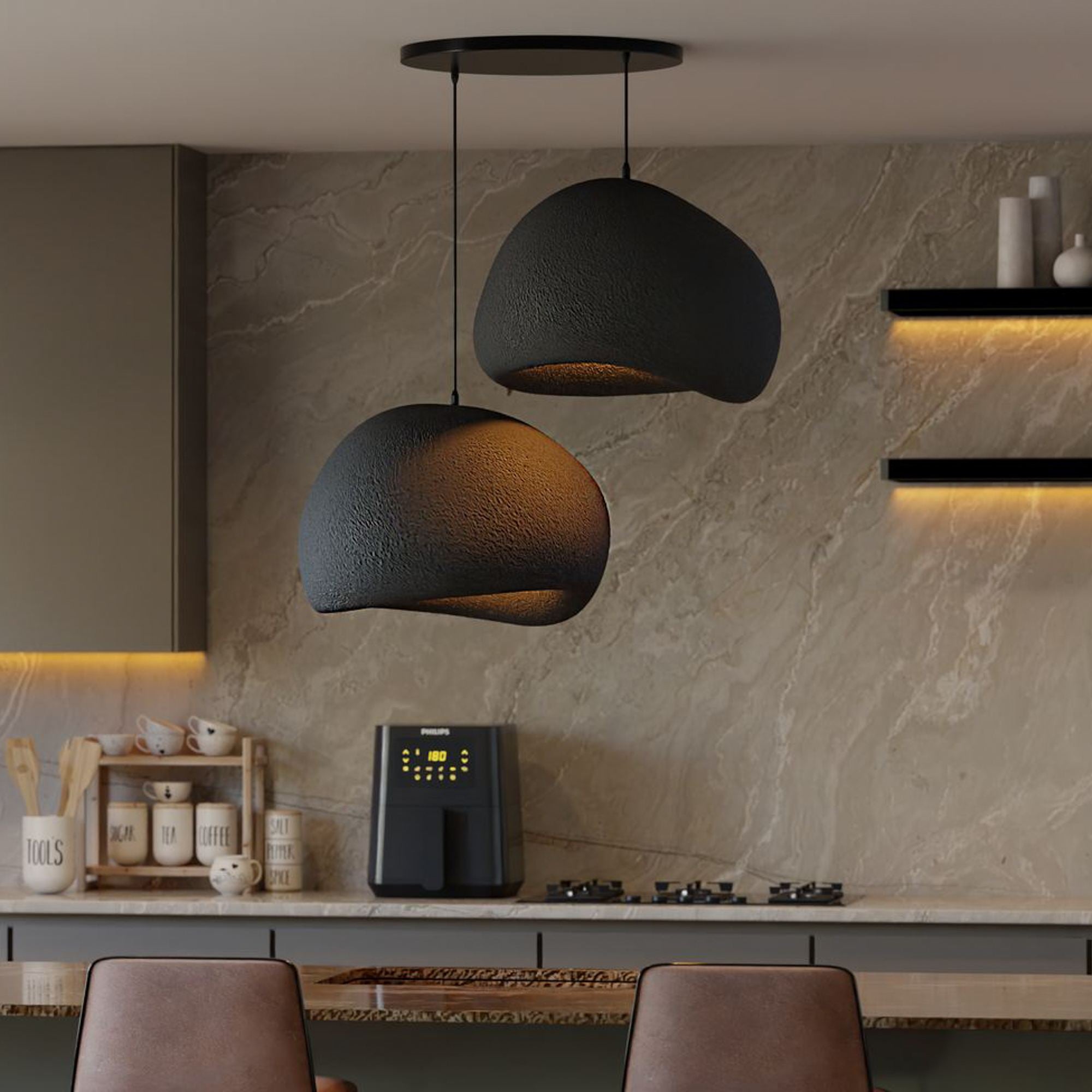 Candeeiro de Teto – 31-120 cm – Preto – Composto Polimérico