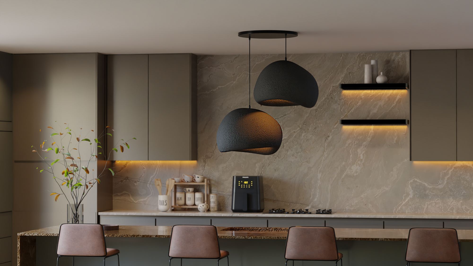 Candeeiro de Teto – 31-120 cm – Preto – Composto Polimérico