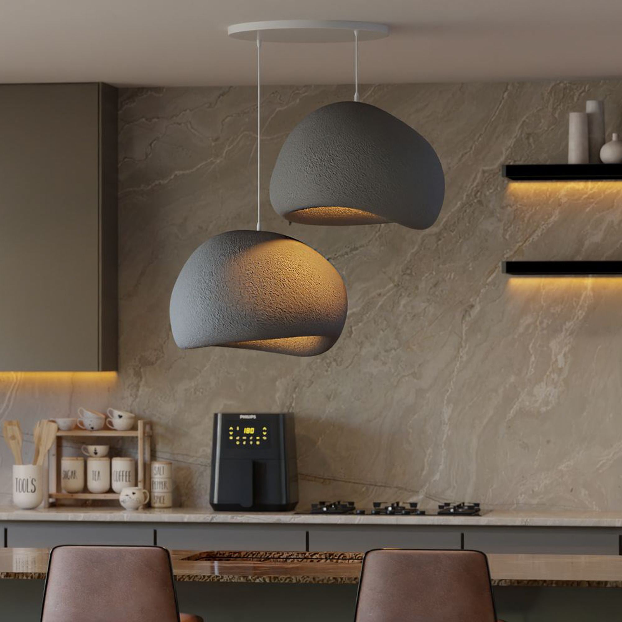 Candeeiro de Teto – 42 x 38 x 28 cm – Cinza Concreto – Composto Polimérico