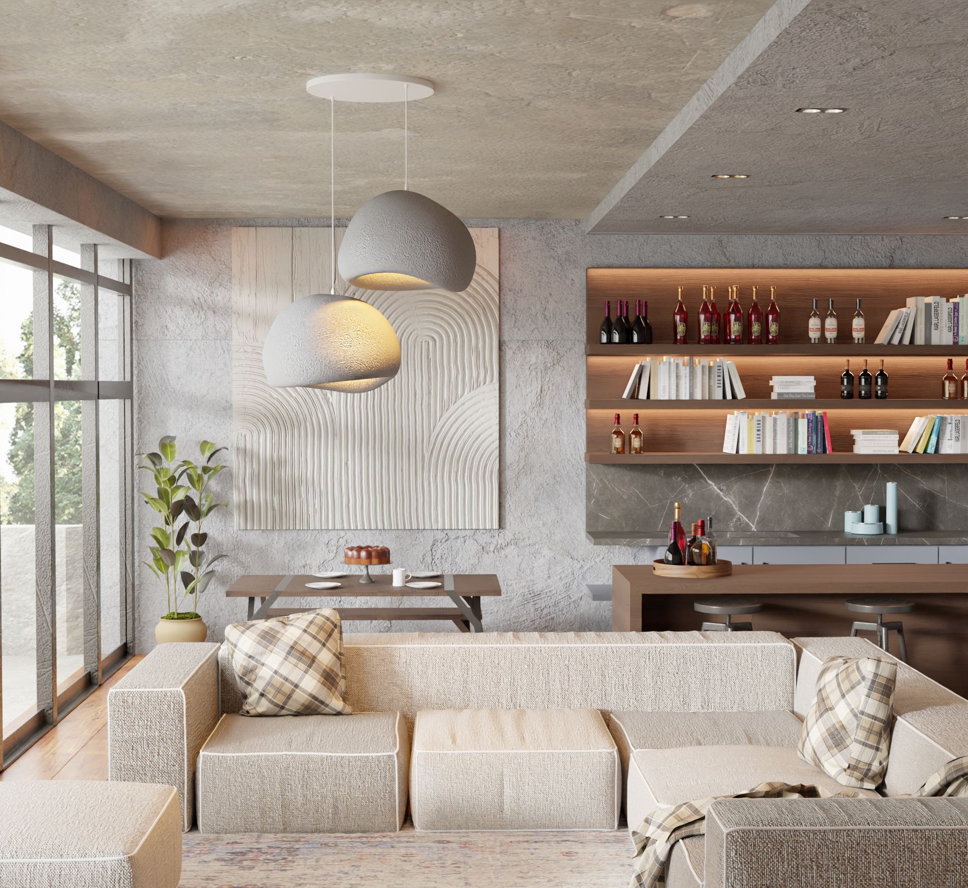 Candeeiro de Teto – 42 x 38 x 28 cm – Cinza Concreto – Composto Polimérico