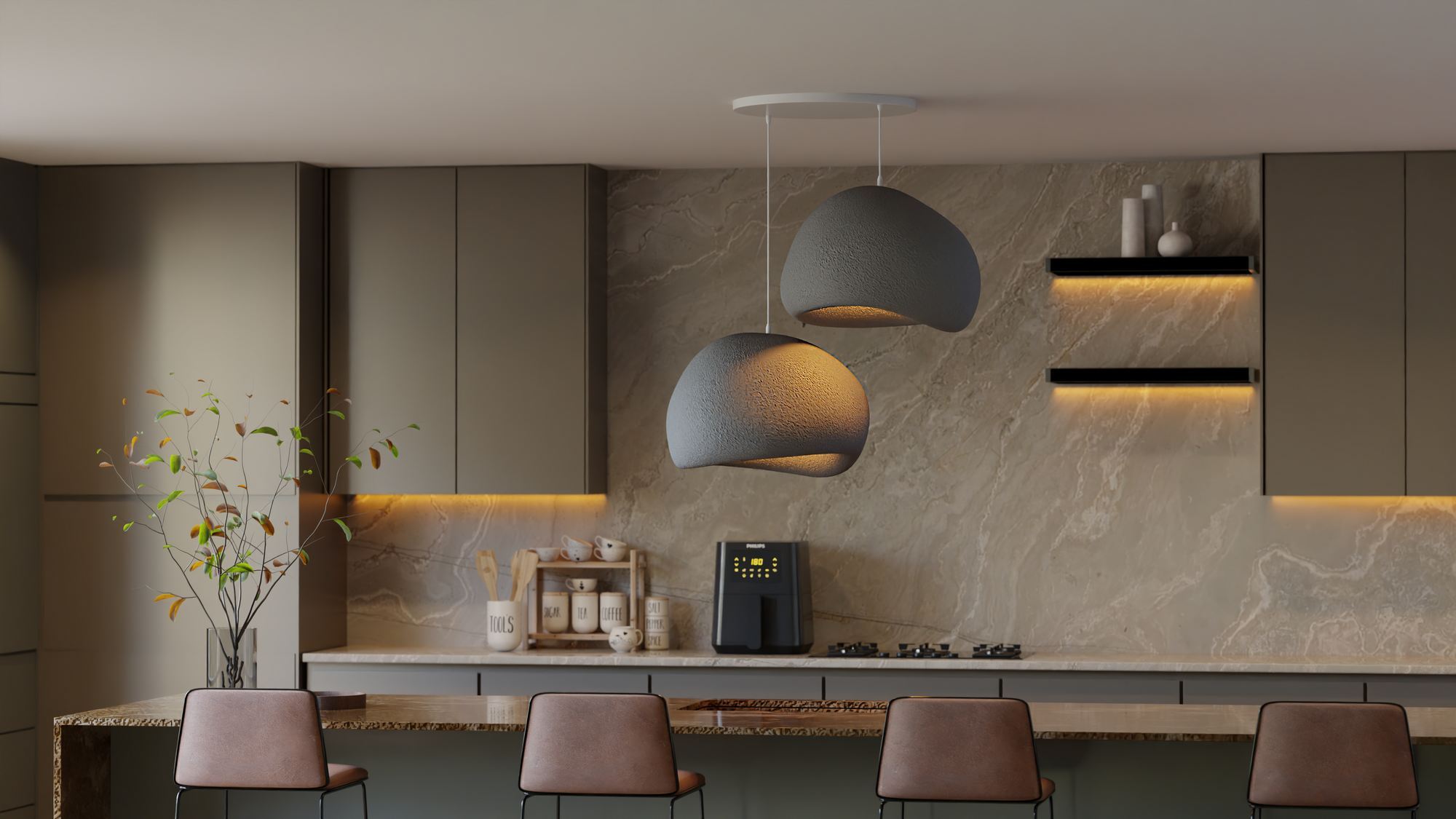 Candeeiro de Teto – 42 x 38 x 28 cm – Cinza Concreto – Composto Polimérico