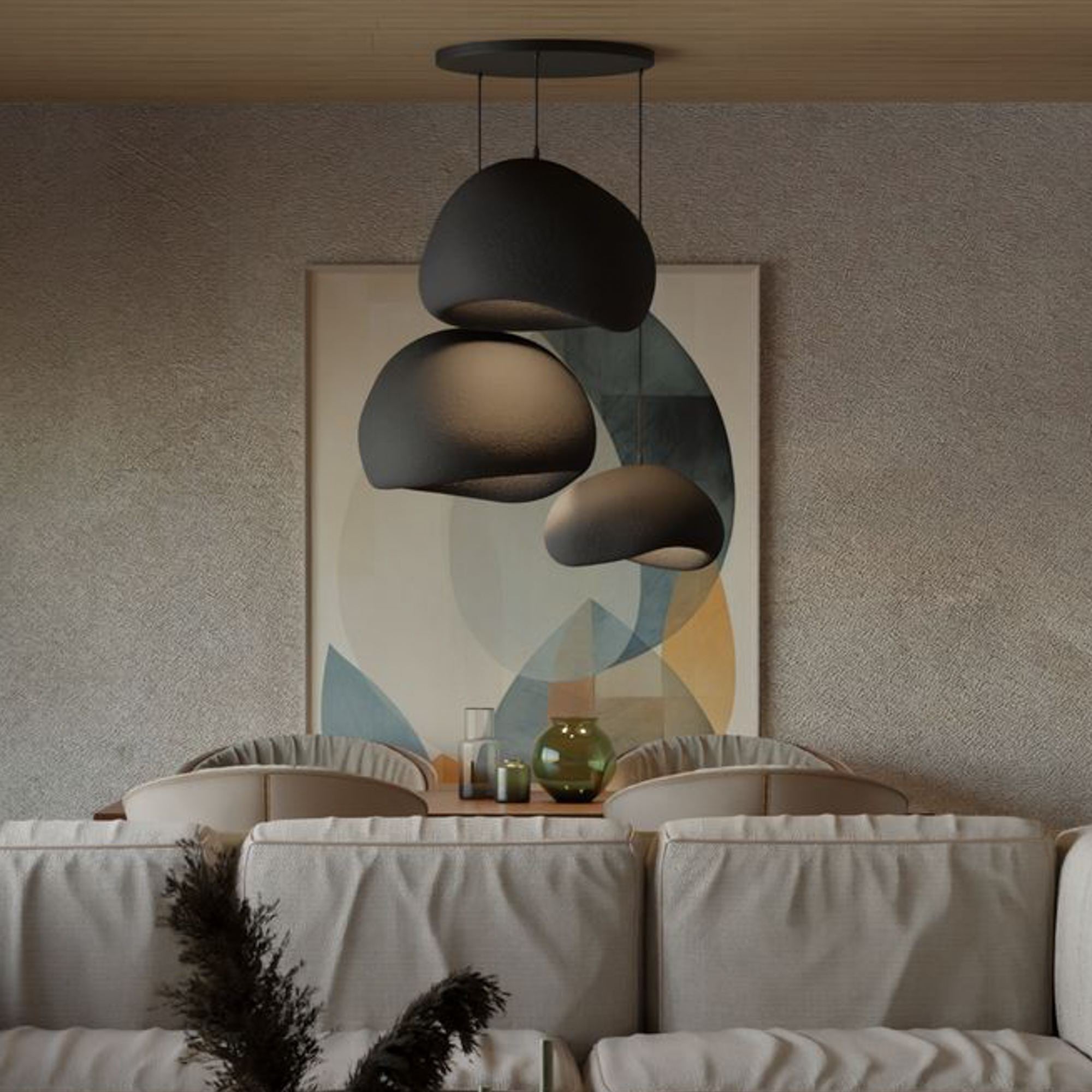 Candeeiro de Teto – 34 x 28 x 19 cm, 42 x 38 x 28 cm – Preto – Composto Polimérico