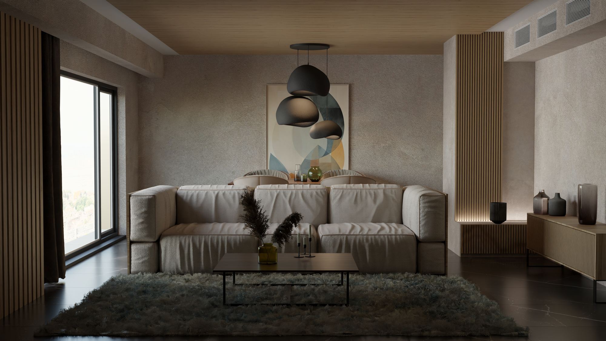 Candeeiro de Teto – 34 x 28 x 19 cm, 42 x 38 x 28 cm – Preto – Composto Polimérico