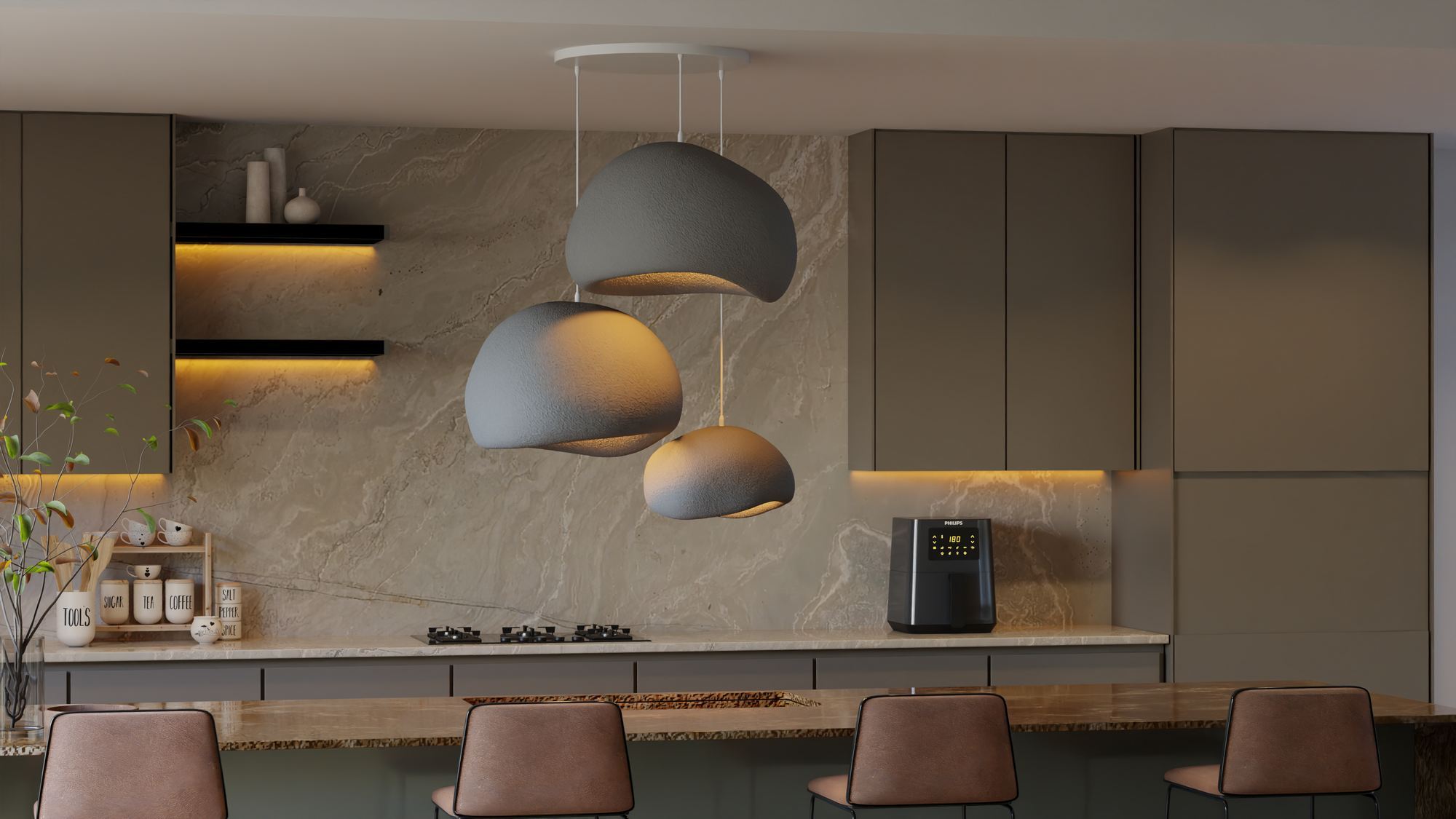 Candeeiro de Teto – 31-120 cm – Cinza Concreto – Composto Polimérico