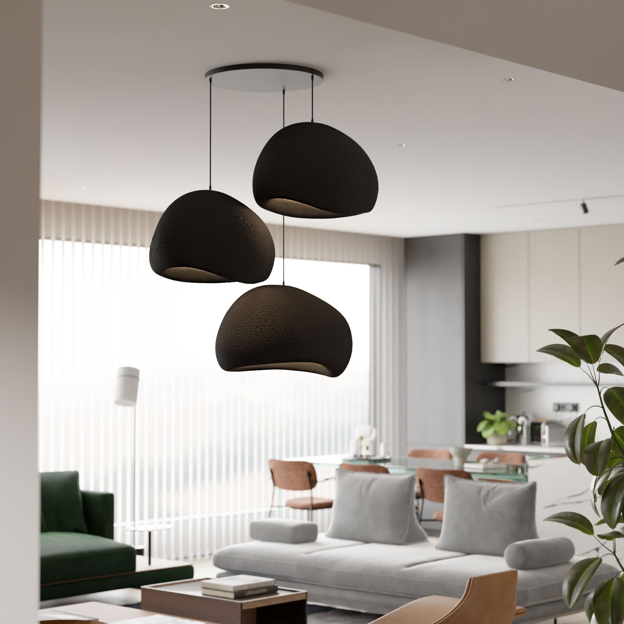 Candeeiro de Teto – 42 x 38 x 28 cm – Preto – Composto Polimérico