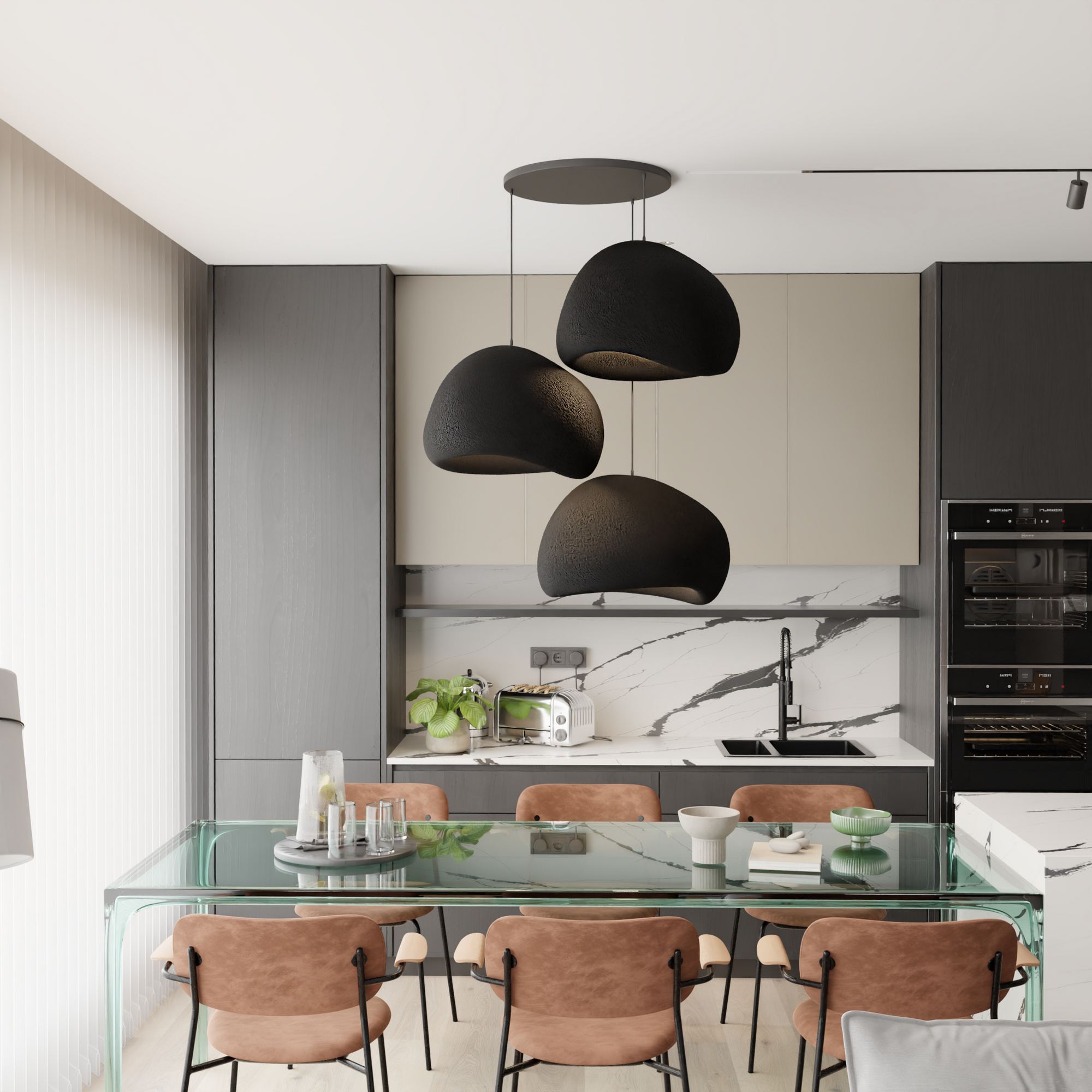 Candeeiro de Teto – 42 x 38 x 28 cm – Preto – Composto Polimérico