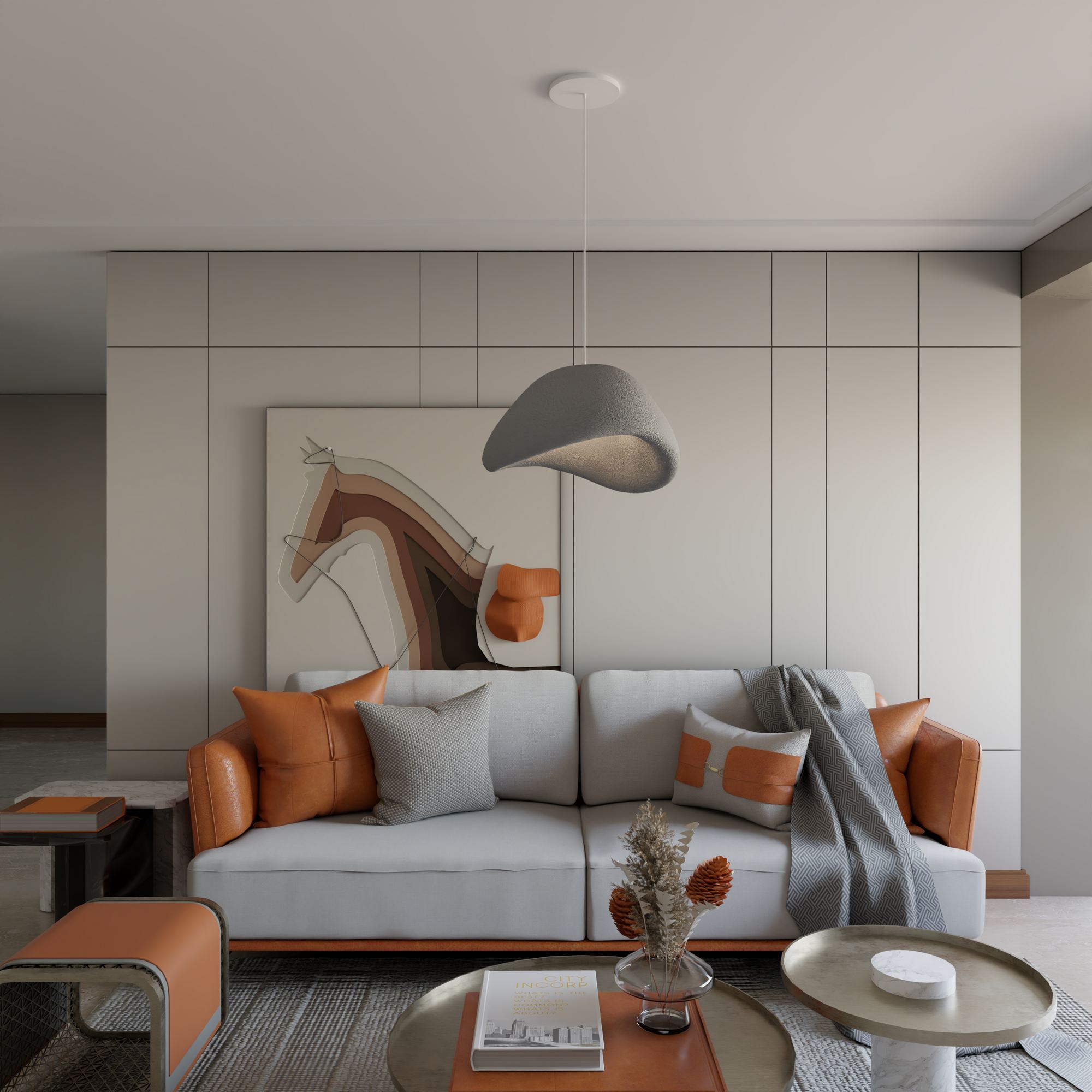 Candeeiro de Teto - 50 x 37 x 28 cm - Cinza Concreto - Composto Polimérico