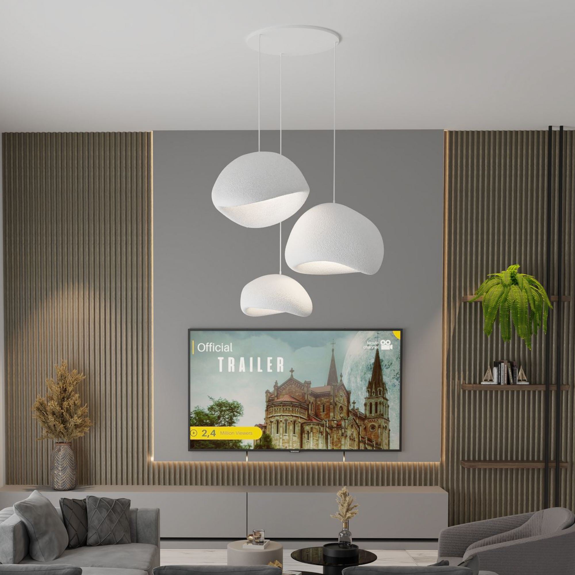 Candeeiro de Teto – 50 x 37 x 28 cm, 42 x 38 x 28 cm, 34 x 28 x 19 cm – Branco – Composto Polimérico