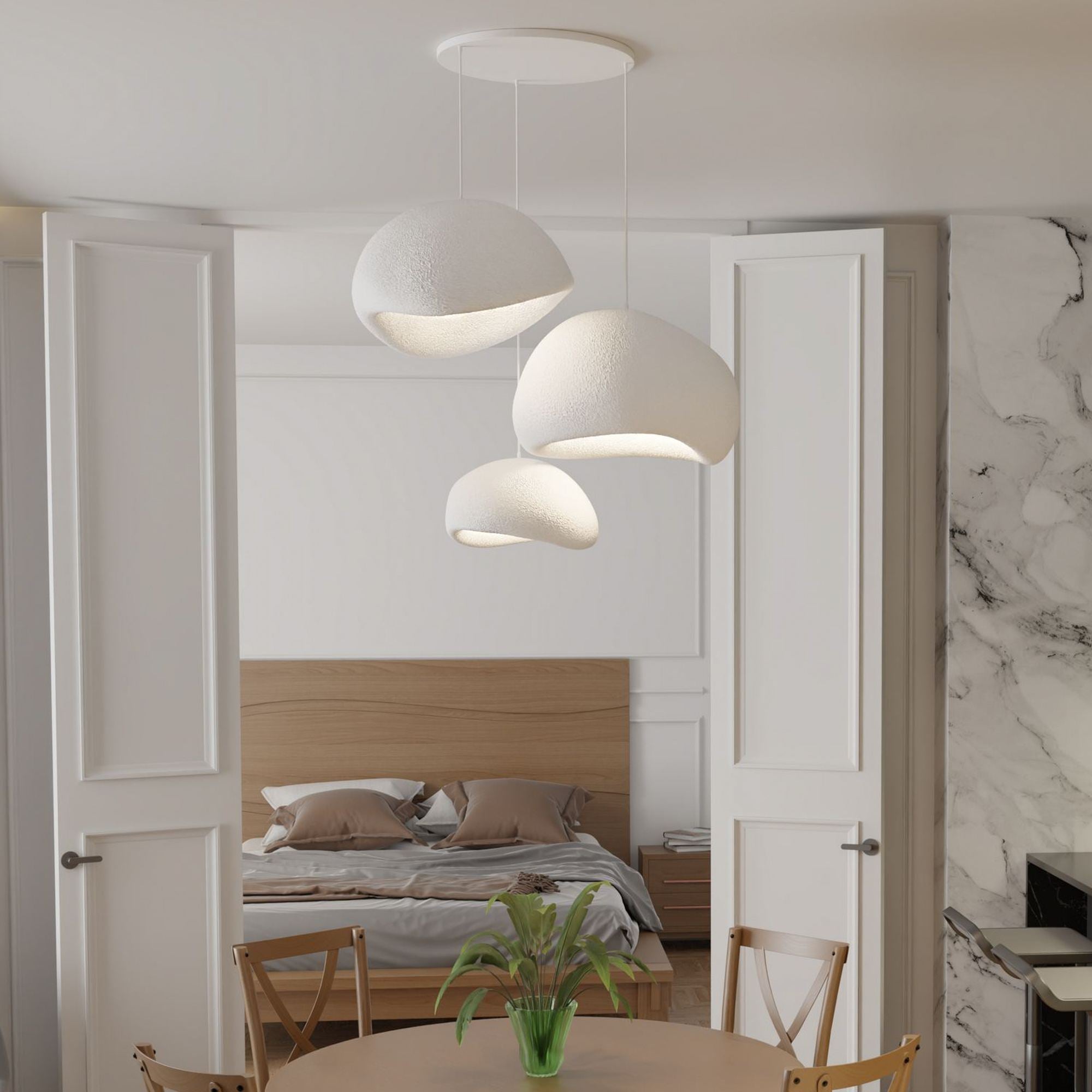 Candeeiro de Teto – 50 x 37 x 28 cm, 42 x 38 x 28 cm, 34 x 28 x 19 cm – Branco – Composto Polimérico