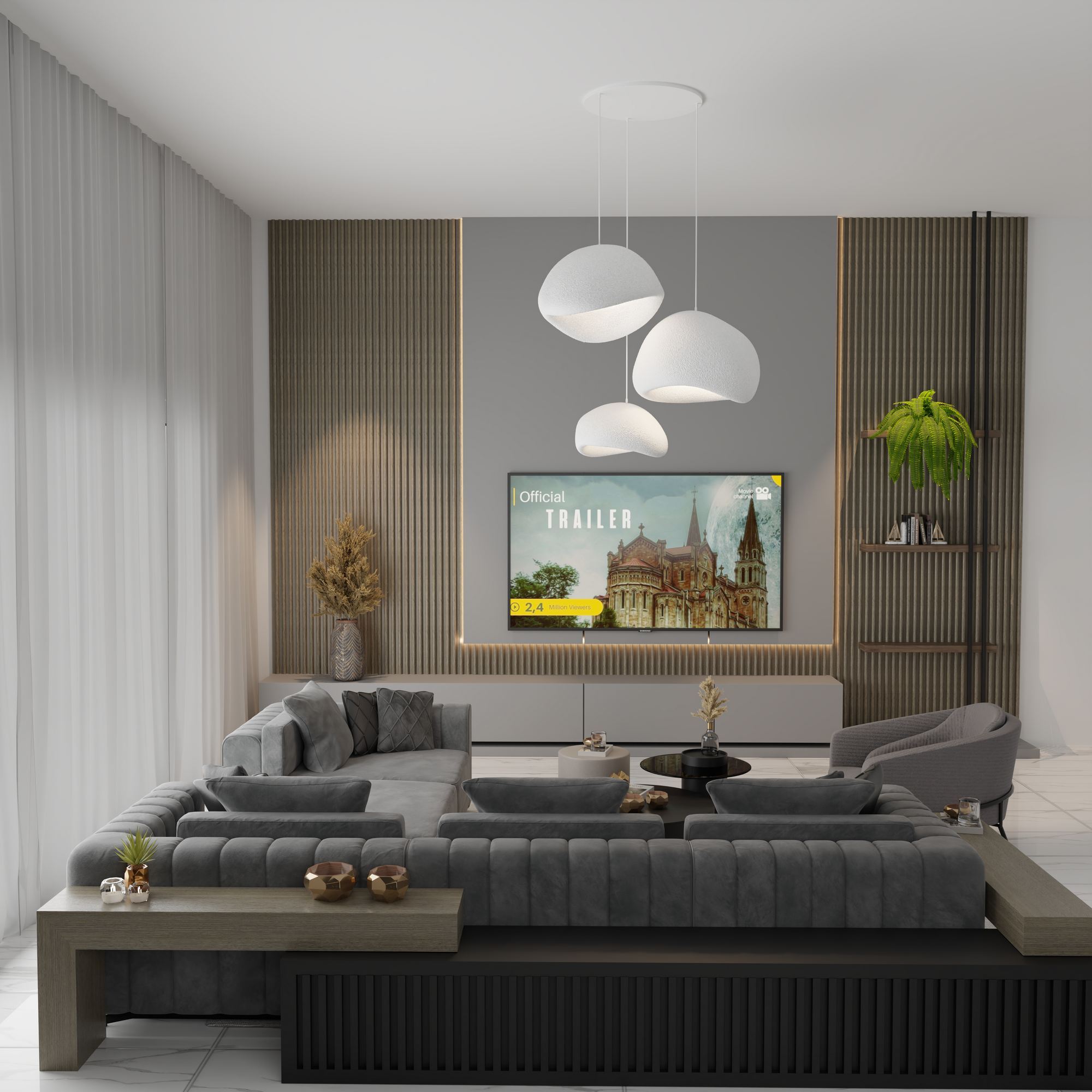 Candeeiro de Teto – 50 x 37 x 28 cm, 42 x 38 x 28 cm, 34 x 28 x 19 cm – Branco – Composto Polimérico