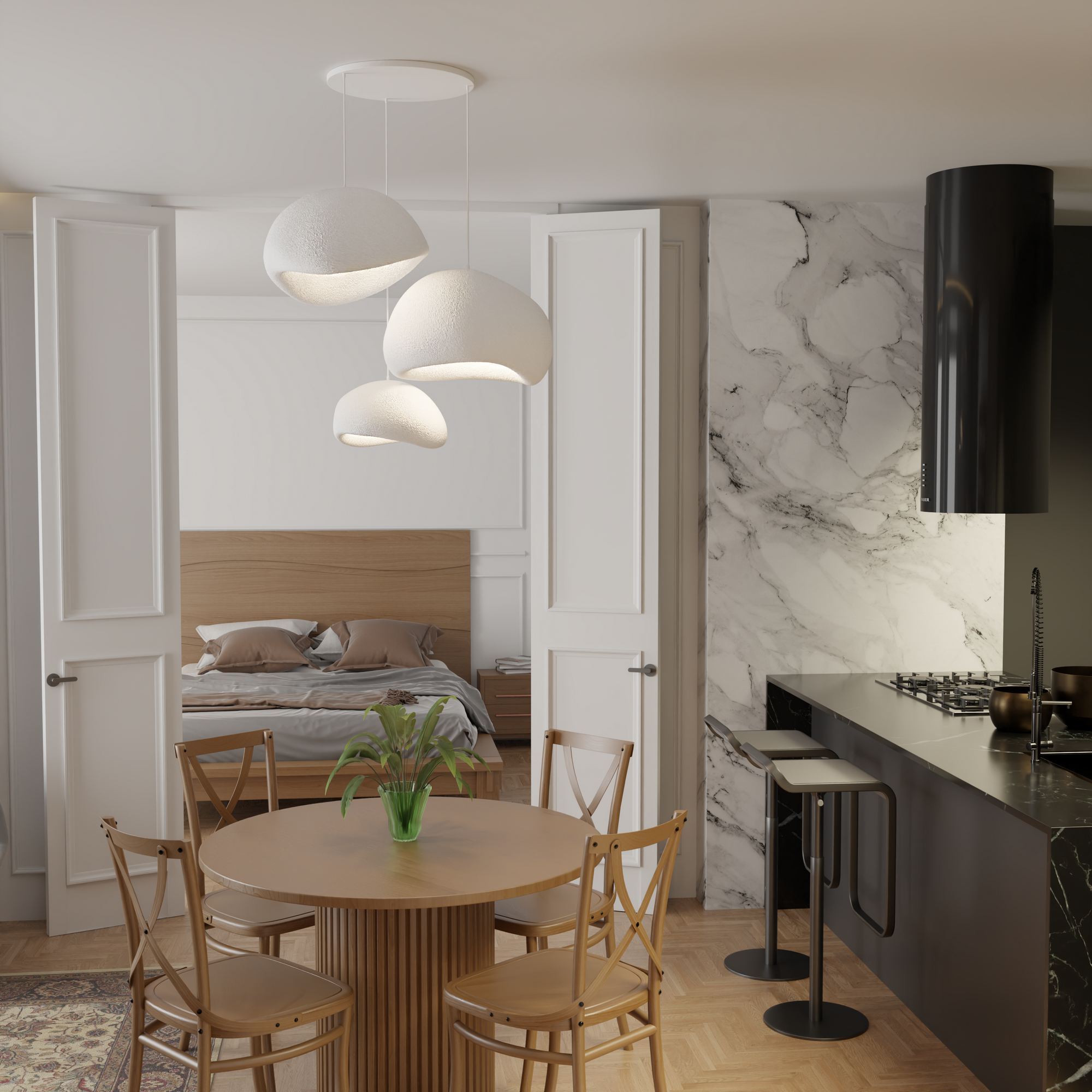 Candeeiro de Teto – 50 x 37 x 28 cm, 42 x 38 x 28 cm, 34 x 28 x 19 cm – Branco – Composto Polimérico