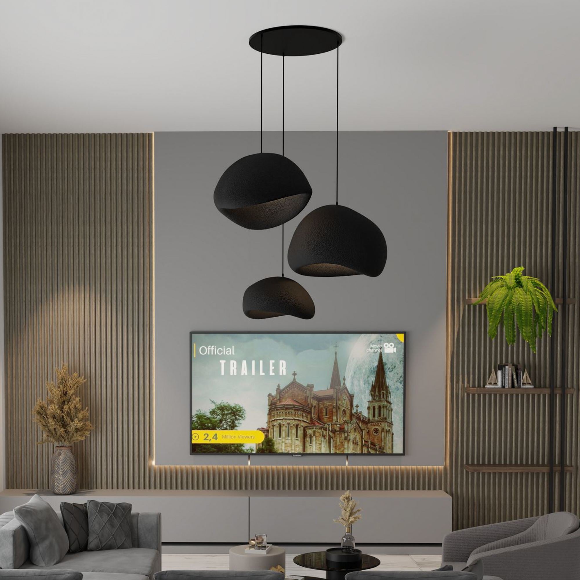 Candeeiro de Teto – 31 - 120 cm – Preto – Composto Polimérico