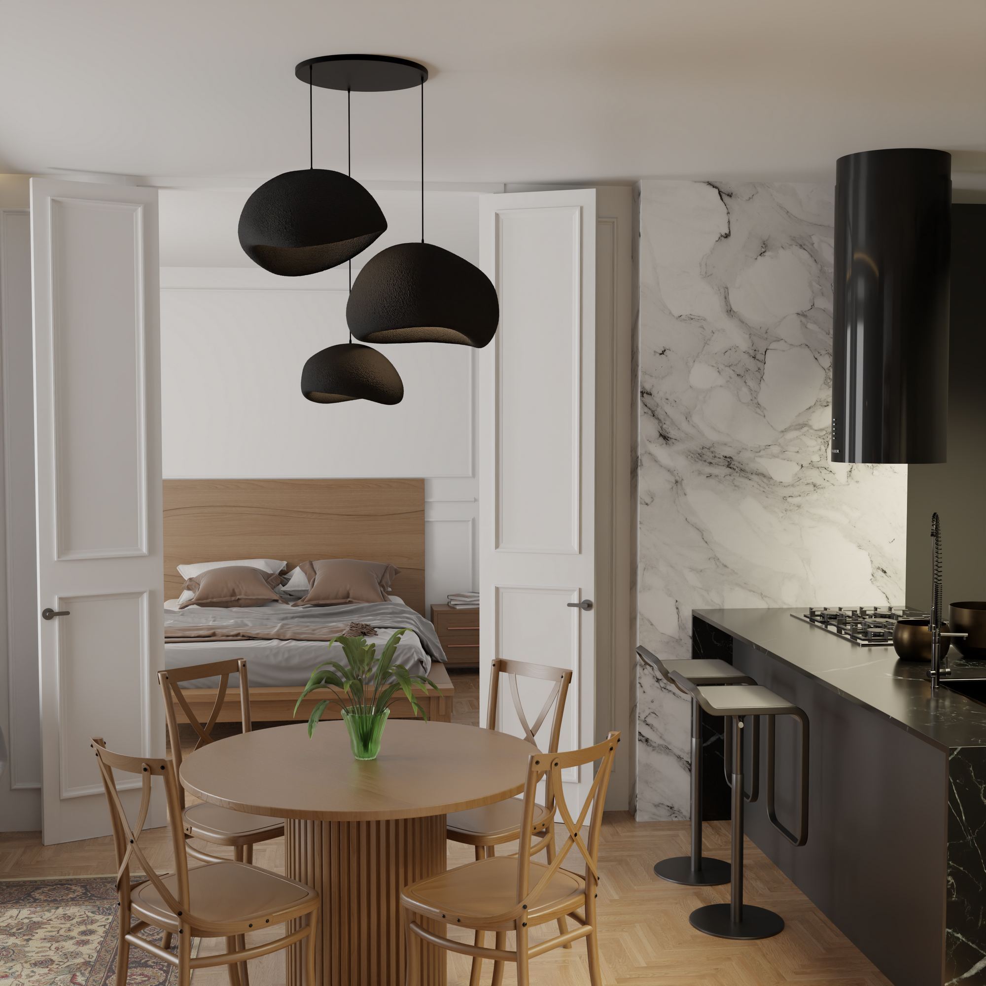 Candeeiro de Teto – 31 - 120 cm – Preto – Composto Polimérico