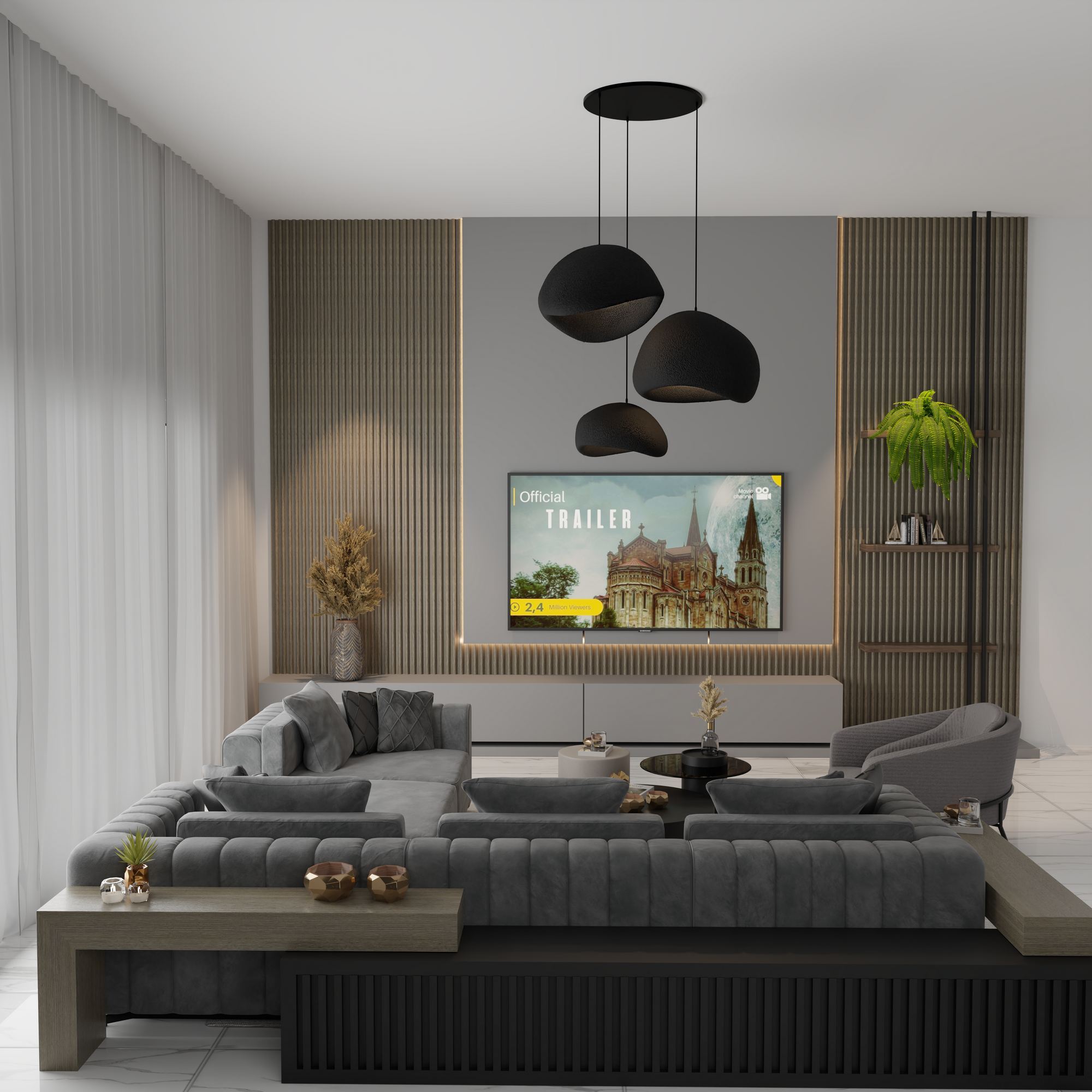 Candeeiro de Teto – 31 - 120 cm – Preto – Composto Polimérico